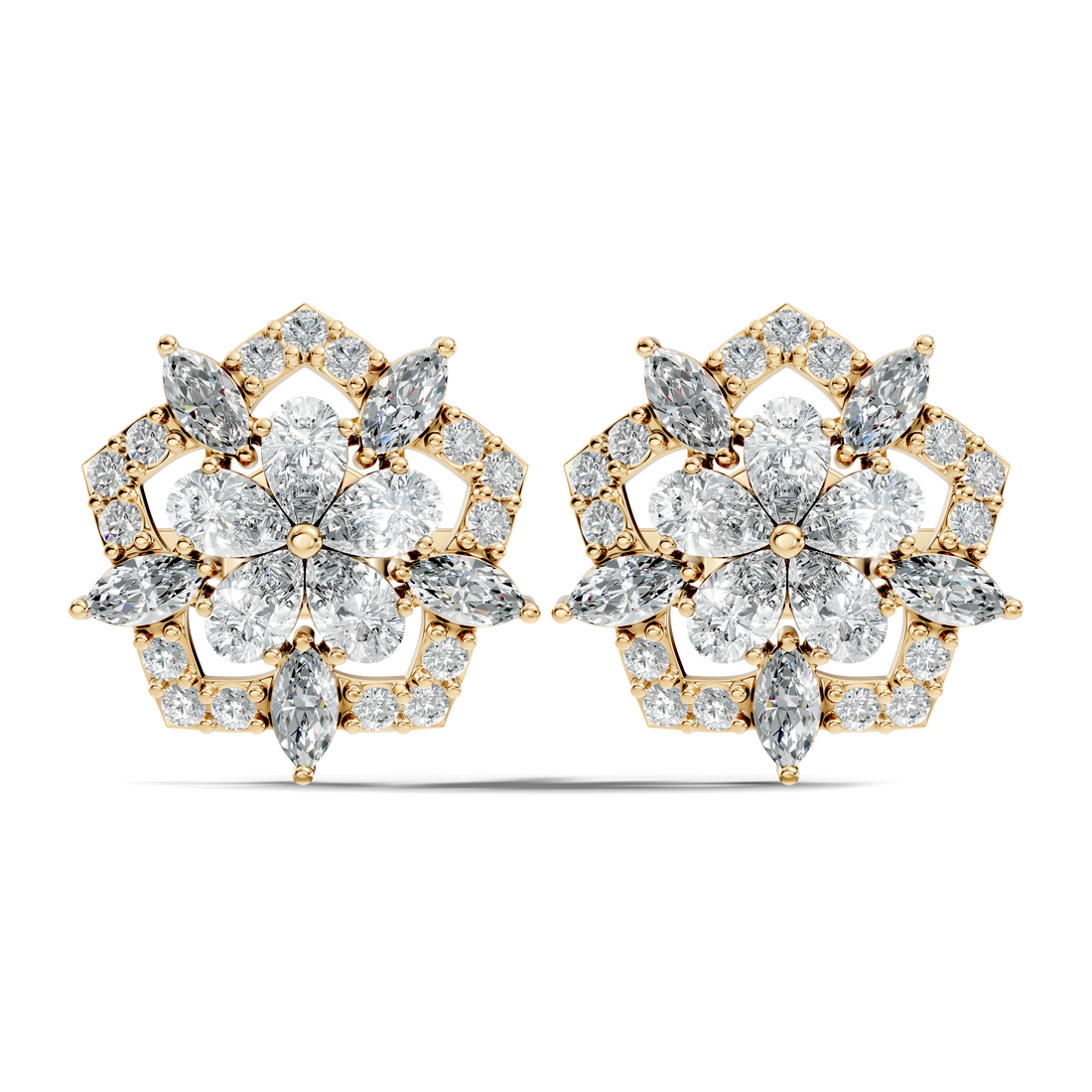 Pear, Marquise & Pave  Diamond Floral Cluster Stud