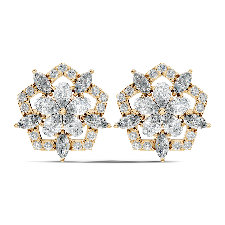 Pear, Marquise & Pave  Diamond Floral Cluster Stud