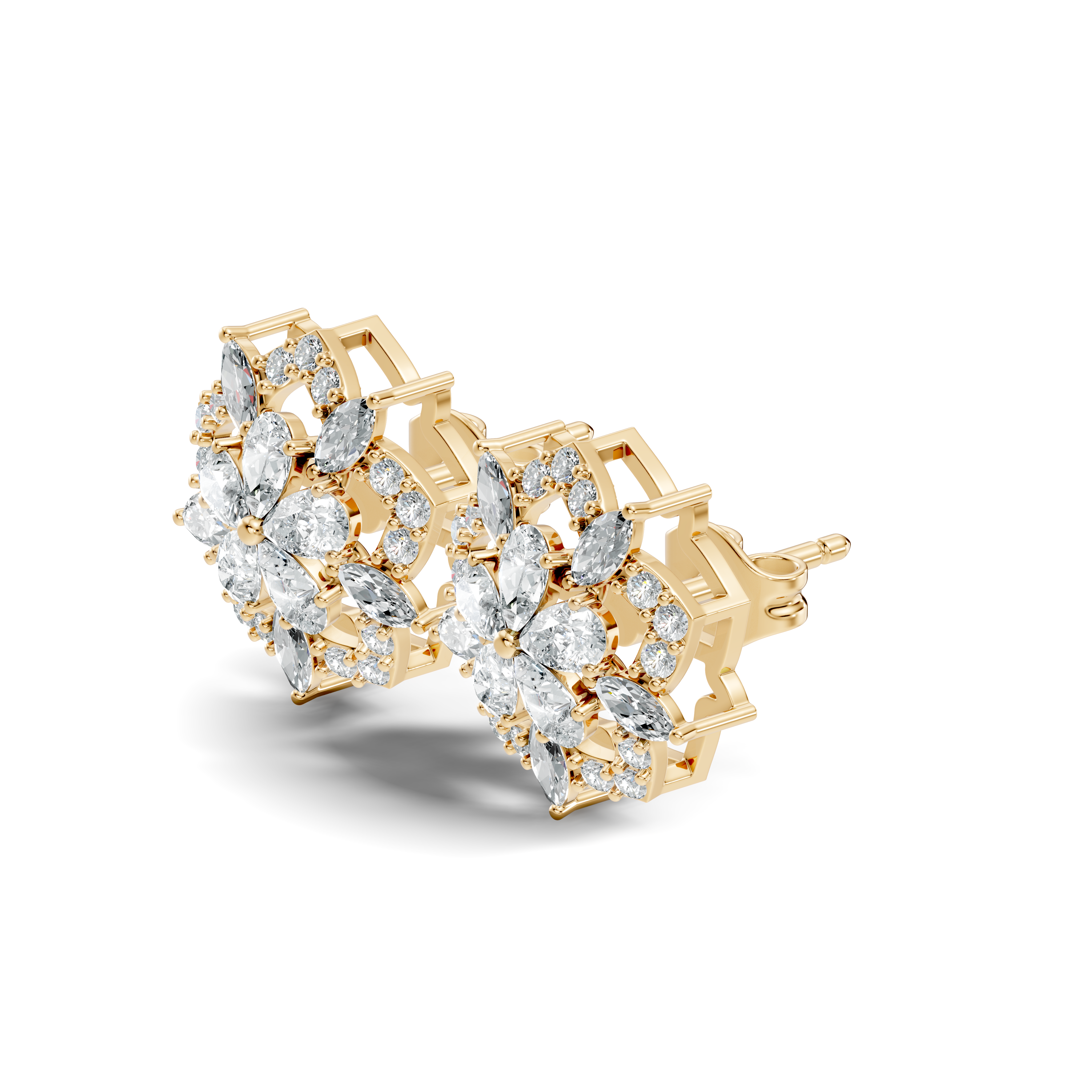 Pear, Marquise & Pave  Diamond Floral Cluster Stud