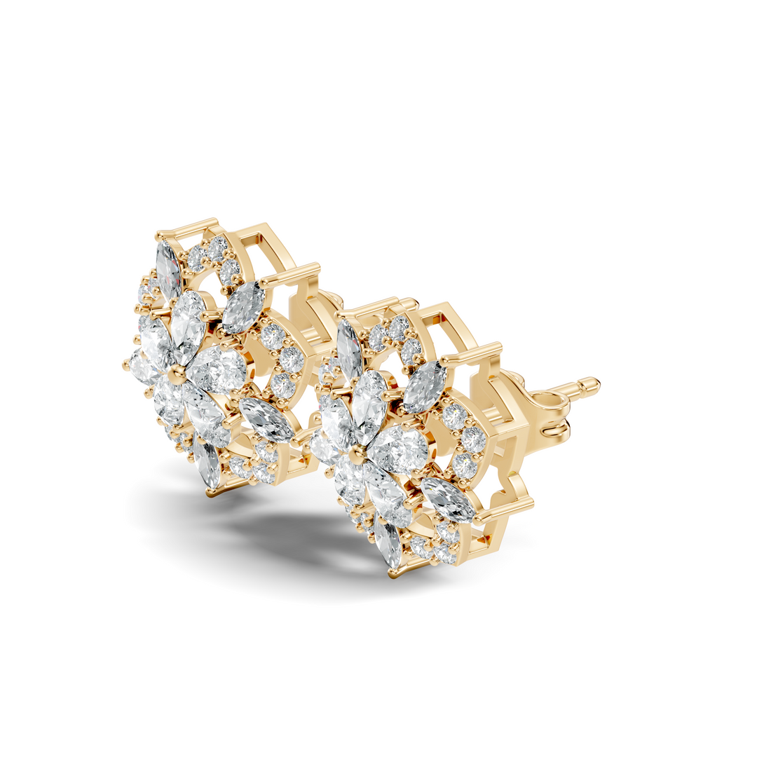 Pear, Marquise & Pave  Diamond Floral Cluster Stud