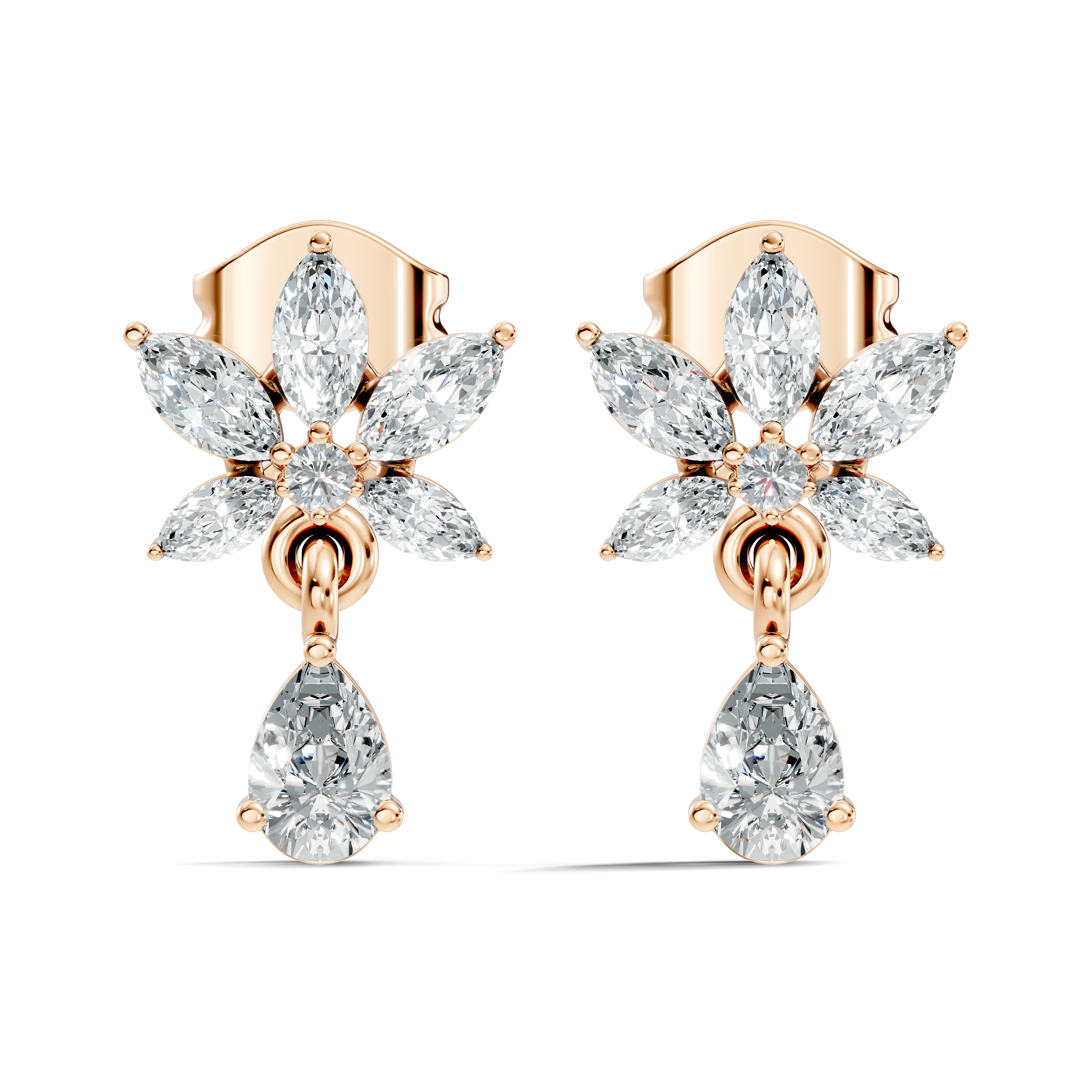 Marquise Floral Star & Pear Drop Diamond Earrings