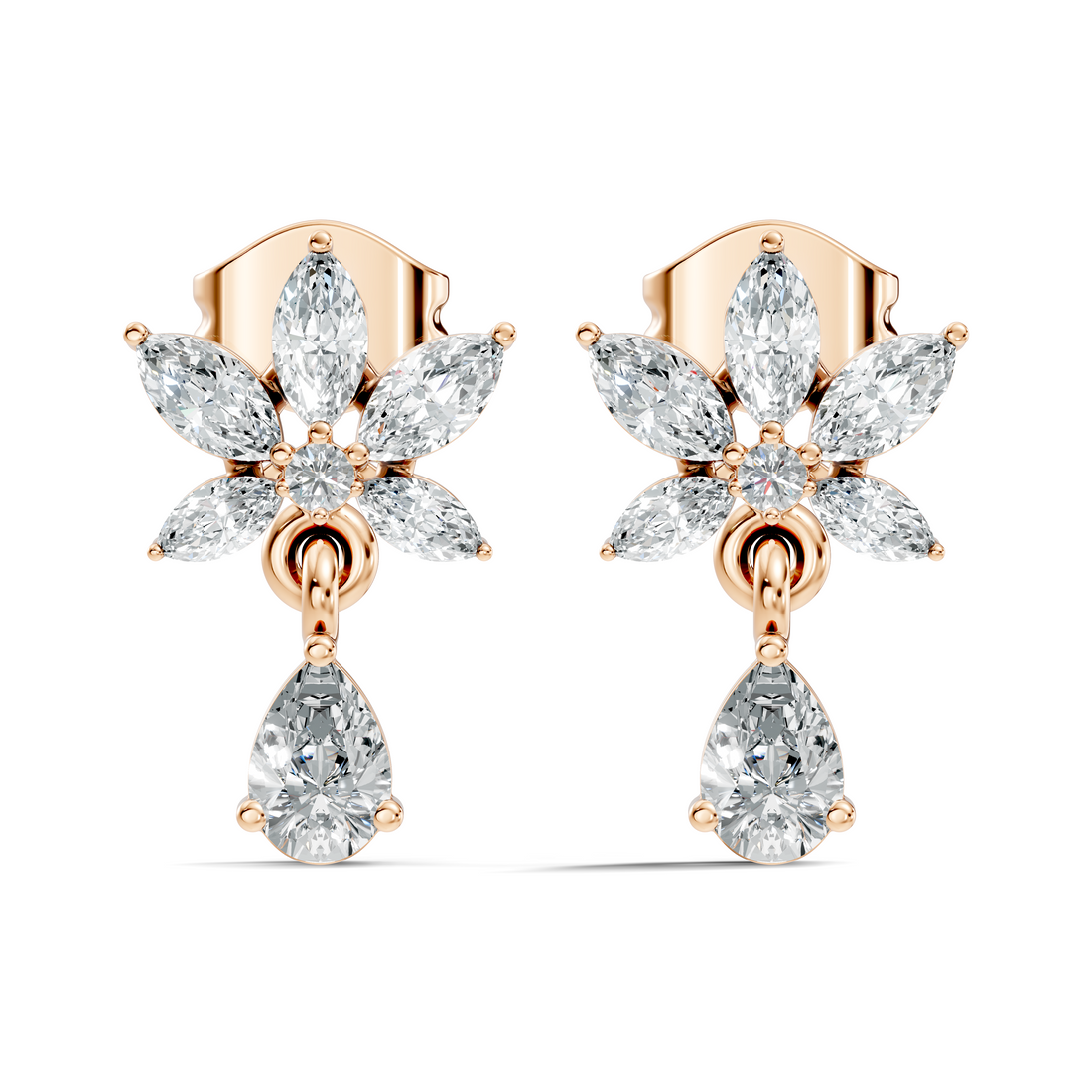 Marquise Floral Star & Pear Drop Diamond Earrings