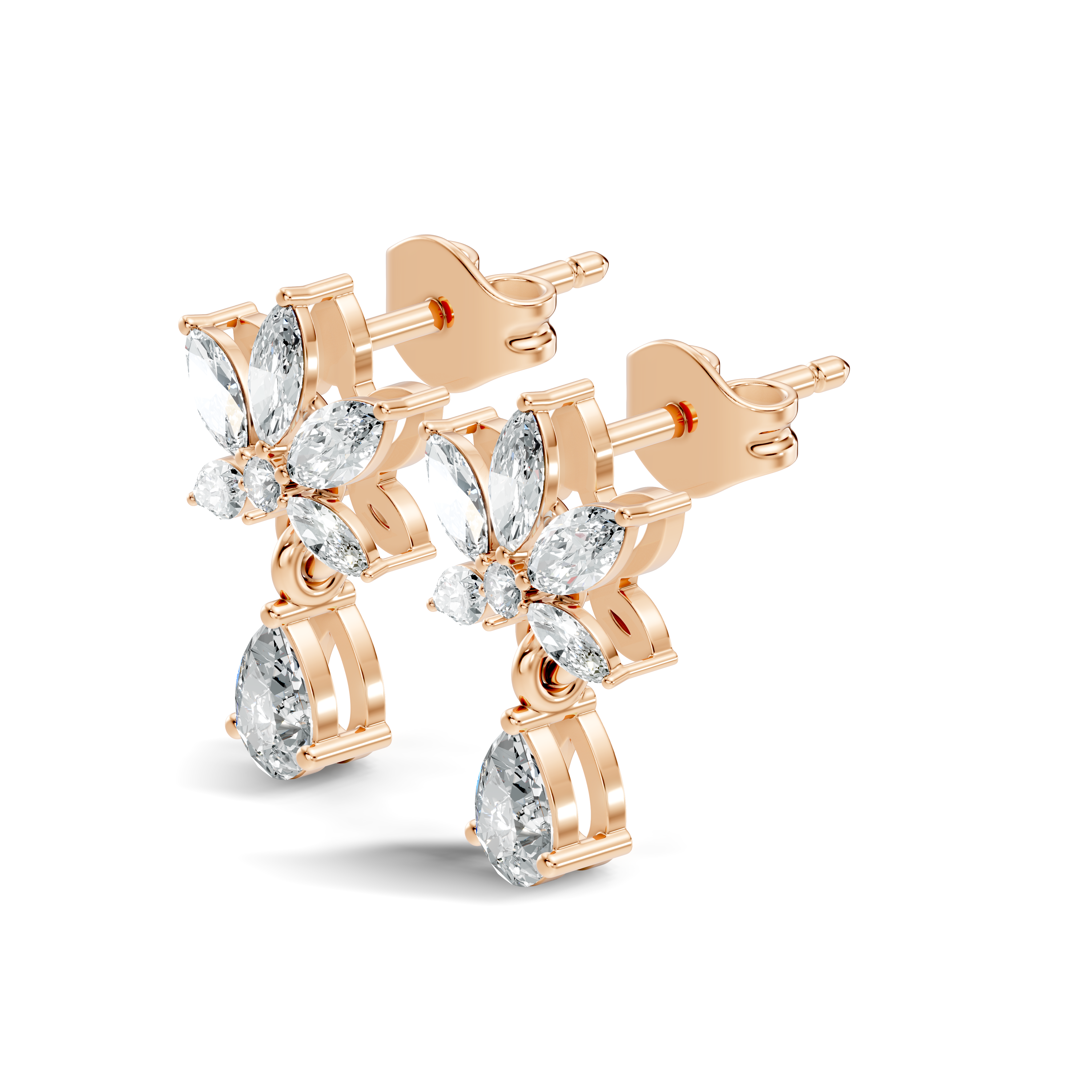 Marquise Floral Star & Pear Drop Diamond Earrings