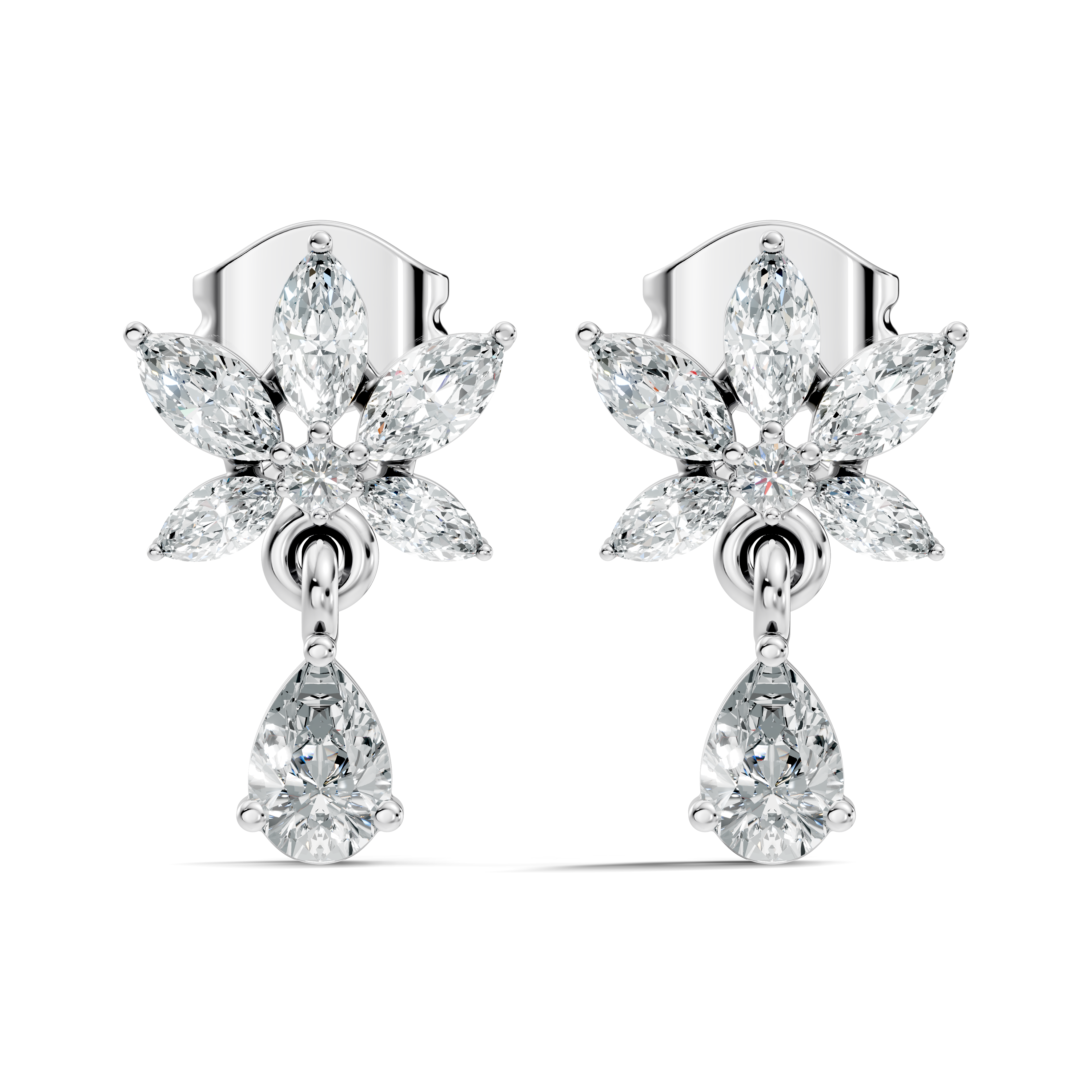 Marquise Floral Star & Pear Drop Diamond Earrings