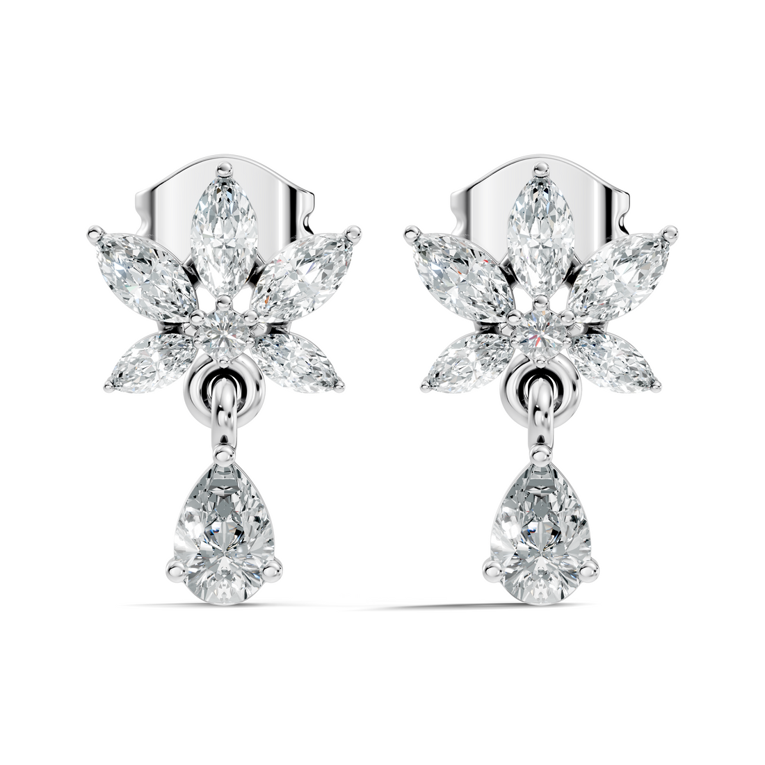 Marquise Floral Star & Pear Drop Diamond Earrings