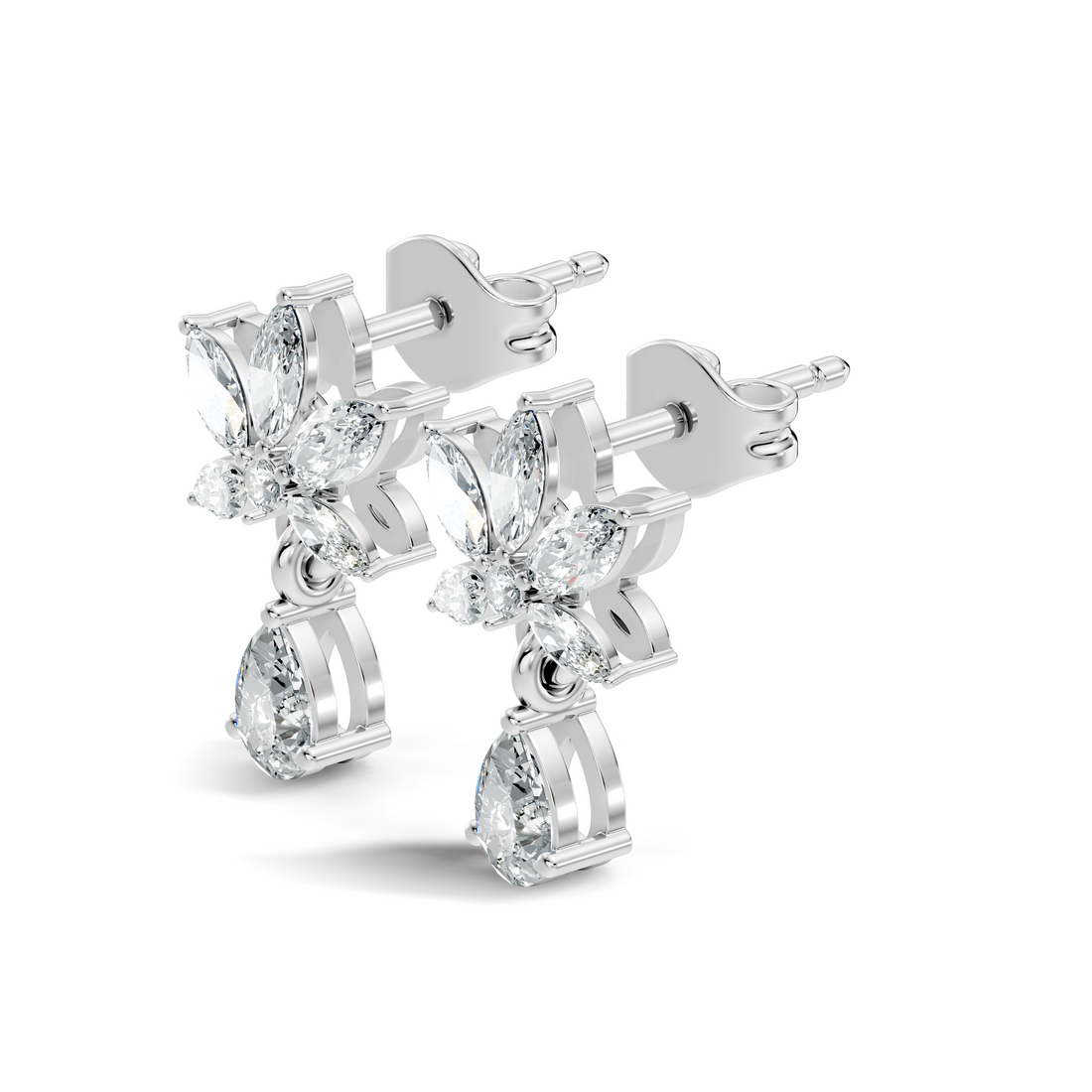 Marquise Floral Star & Pear Drop Diamond Earrings