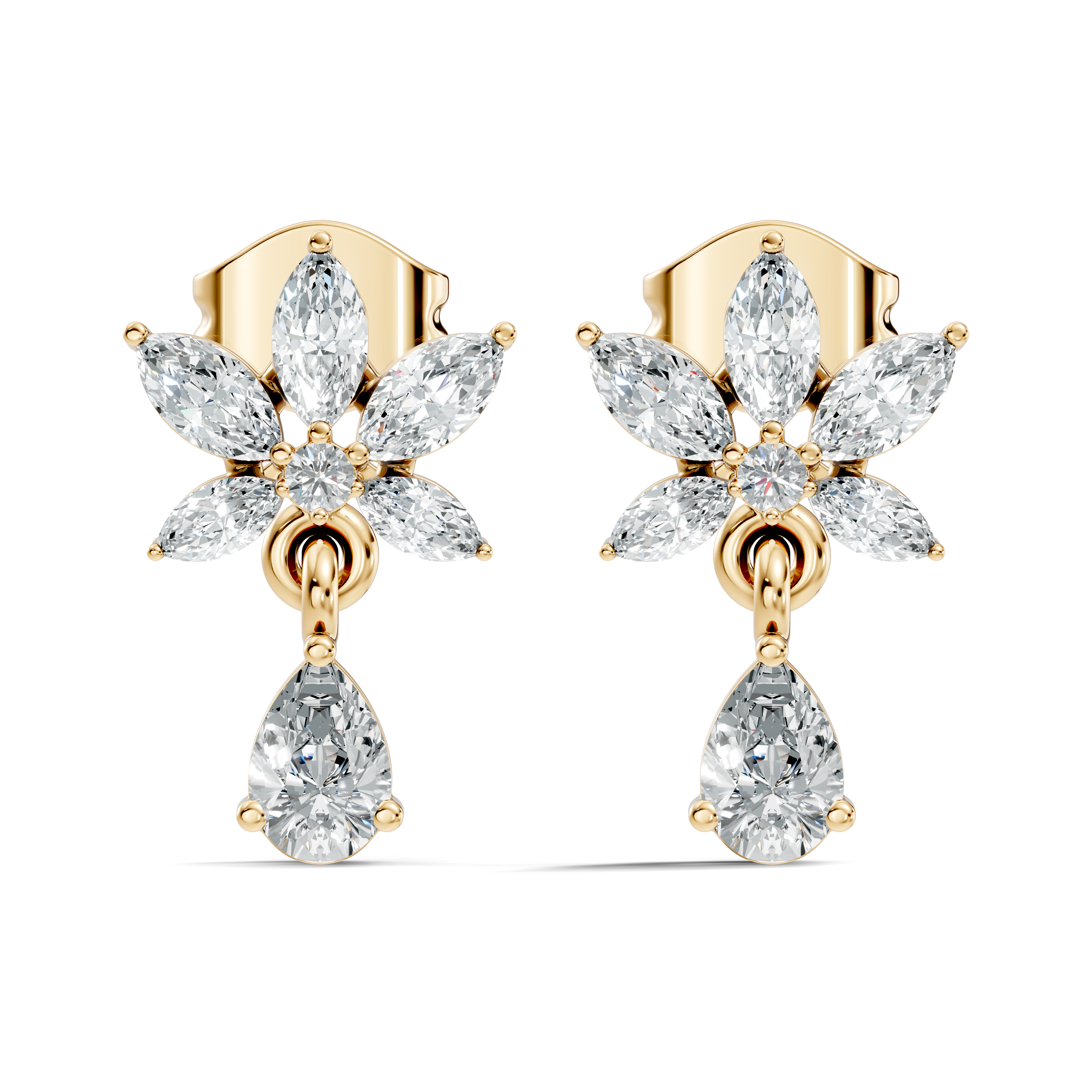 Marquise Floral Star & Pear Drop Diamond Earrings