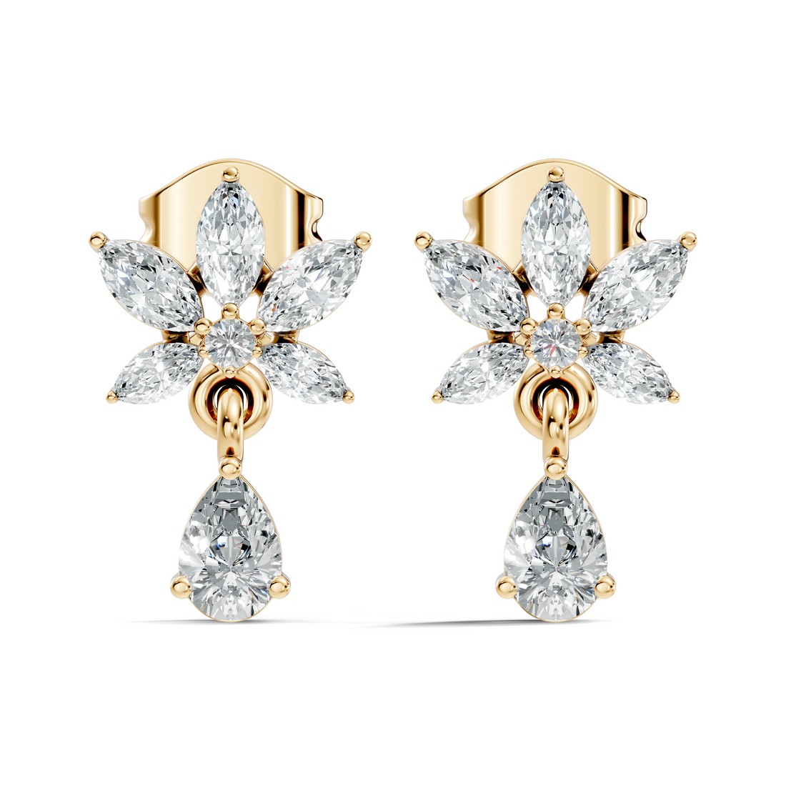Marquise Floral Star & Pear Drop Diamond Earrings