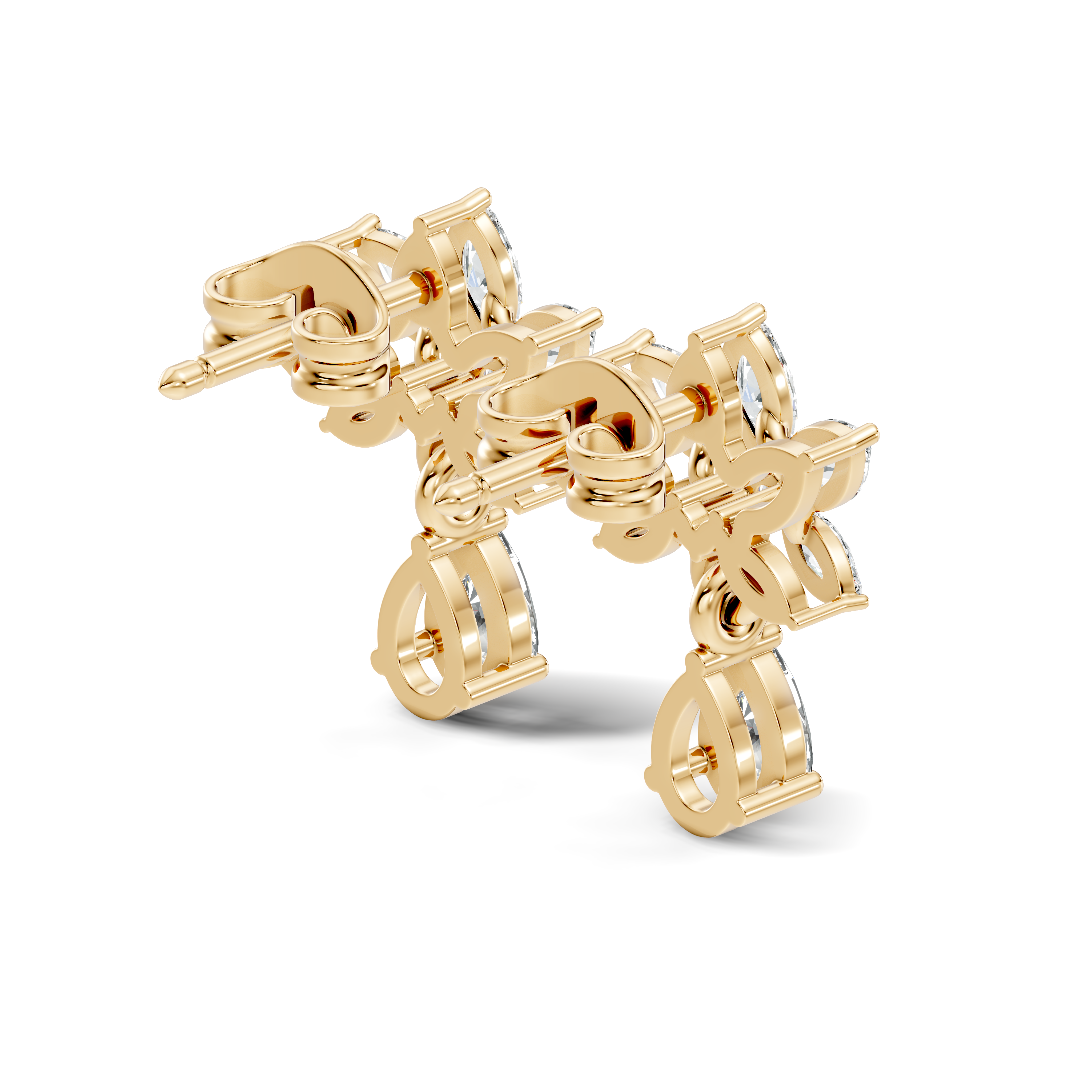 Marquise Floral Star & Pear Drop Diamond Earrings