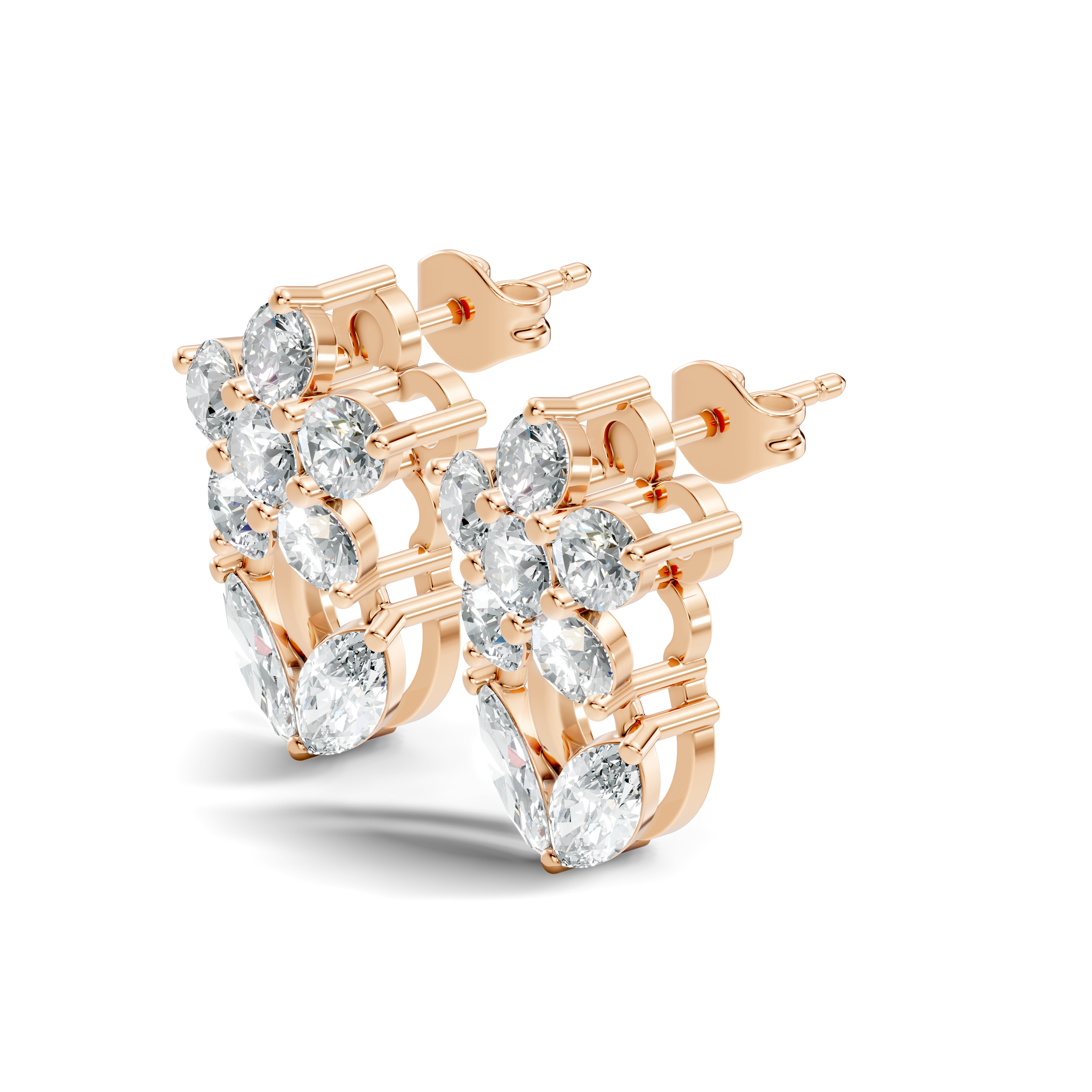 Round Floral Bloom & Marquise Leaf Diamond Stud