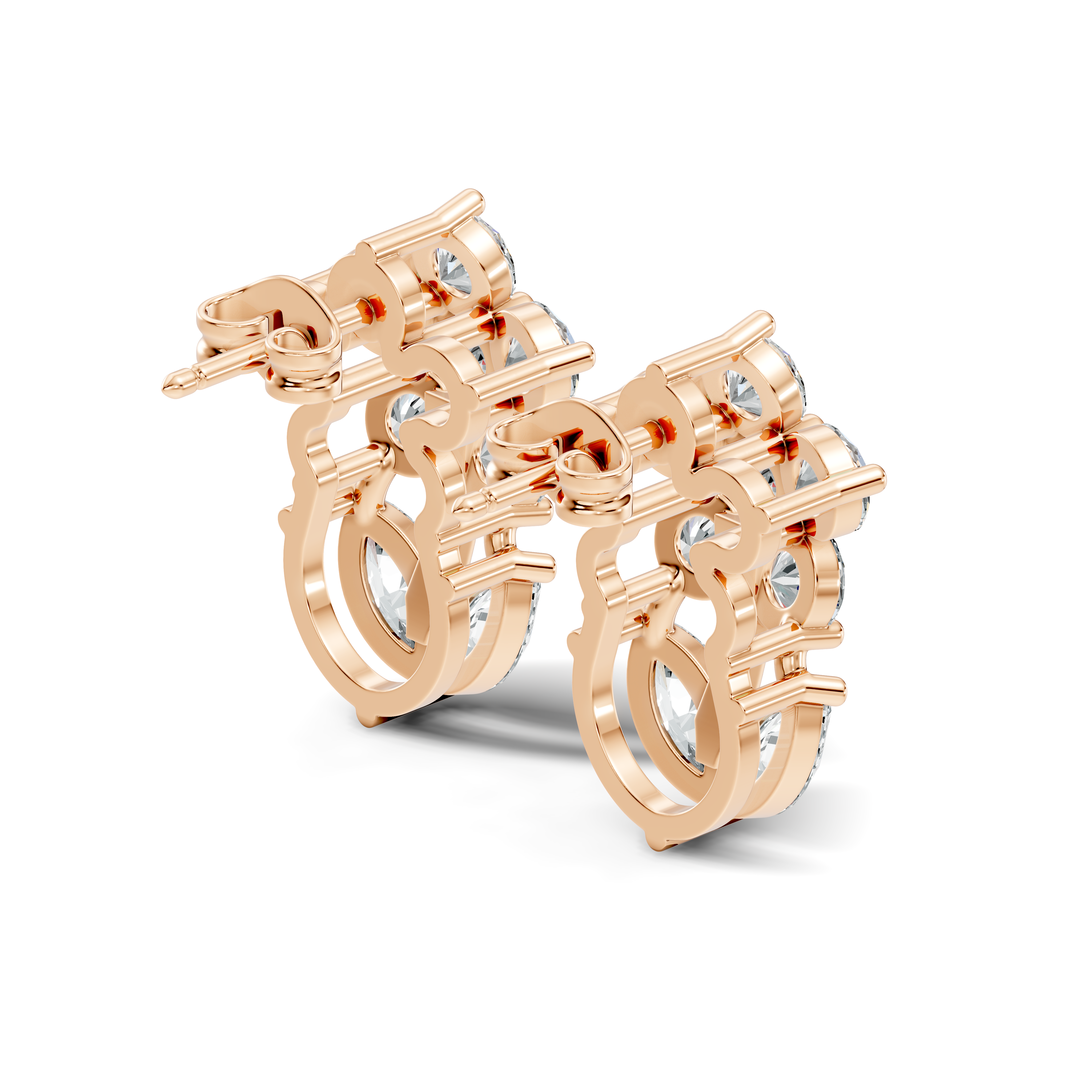Round Floral Bloom & Marquise Leaf Diamond Stud