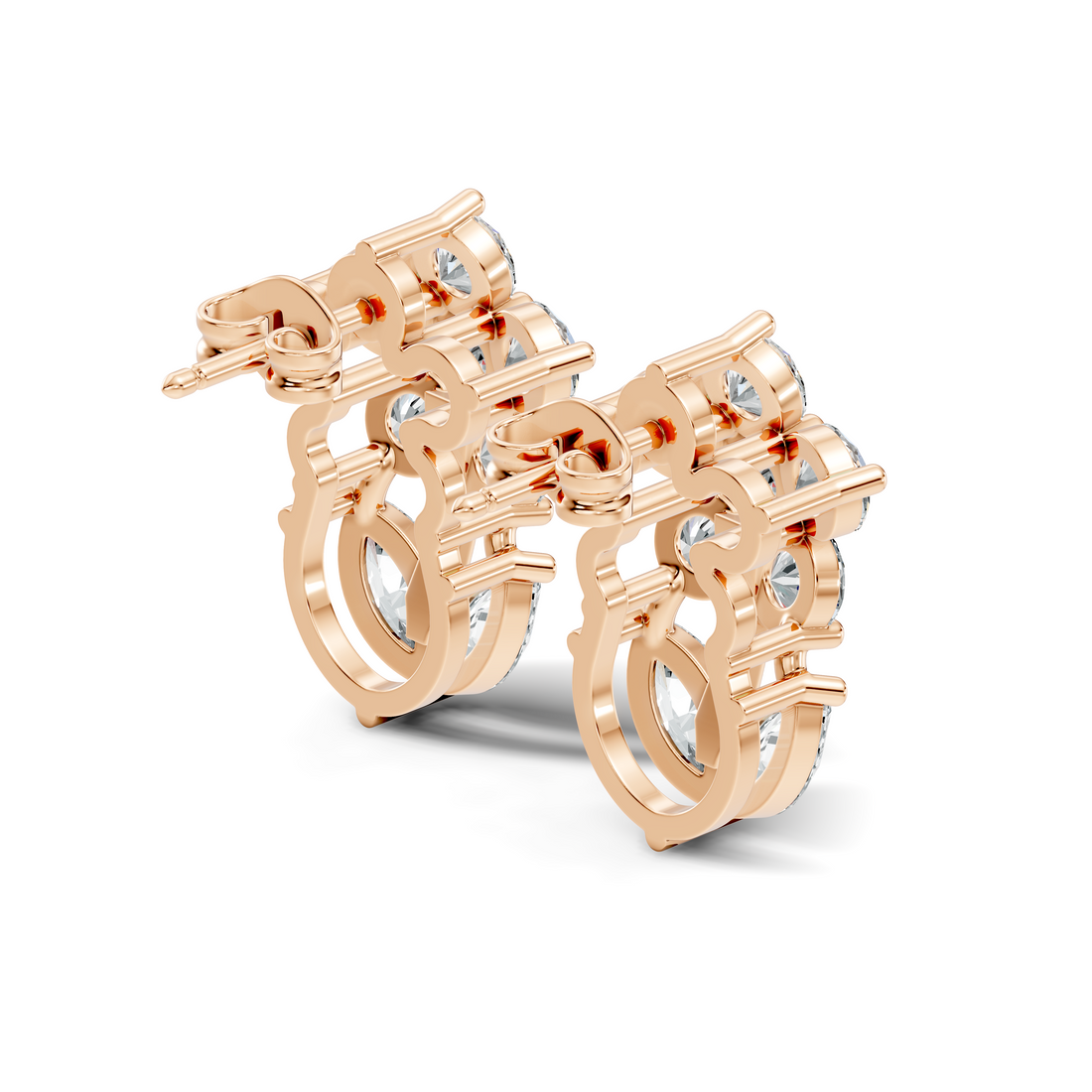 Round Floral Bloom & Marquise Leaf Diamond Stud