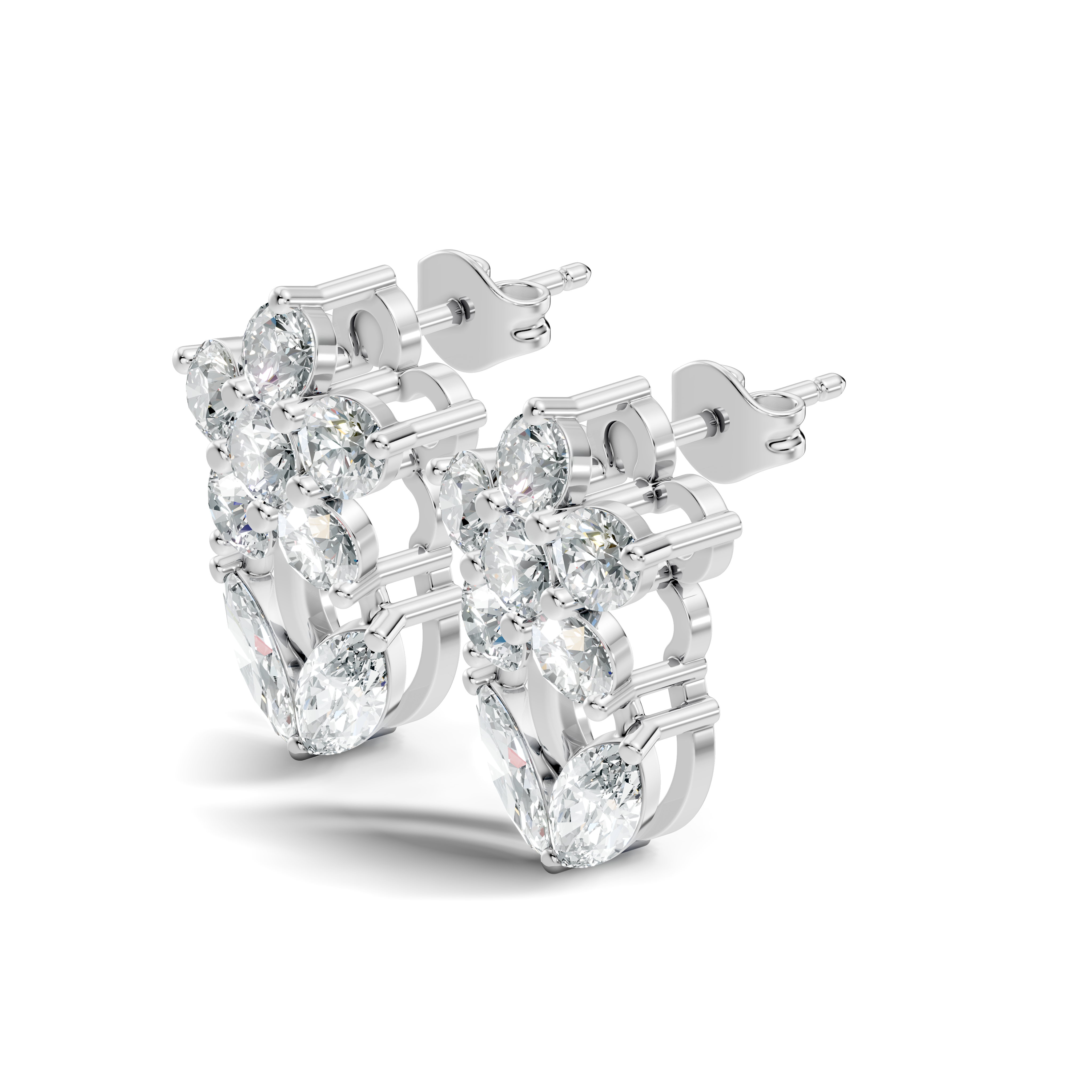 Round Floral Bloom & Marquise Leaf Diamond Stud