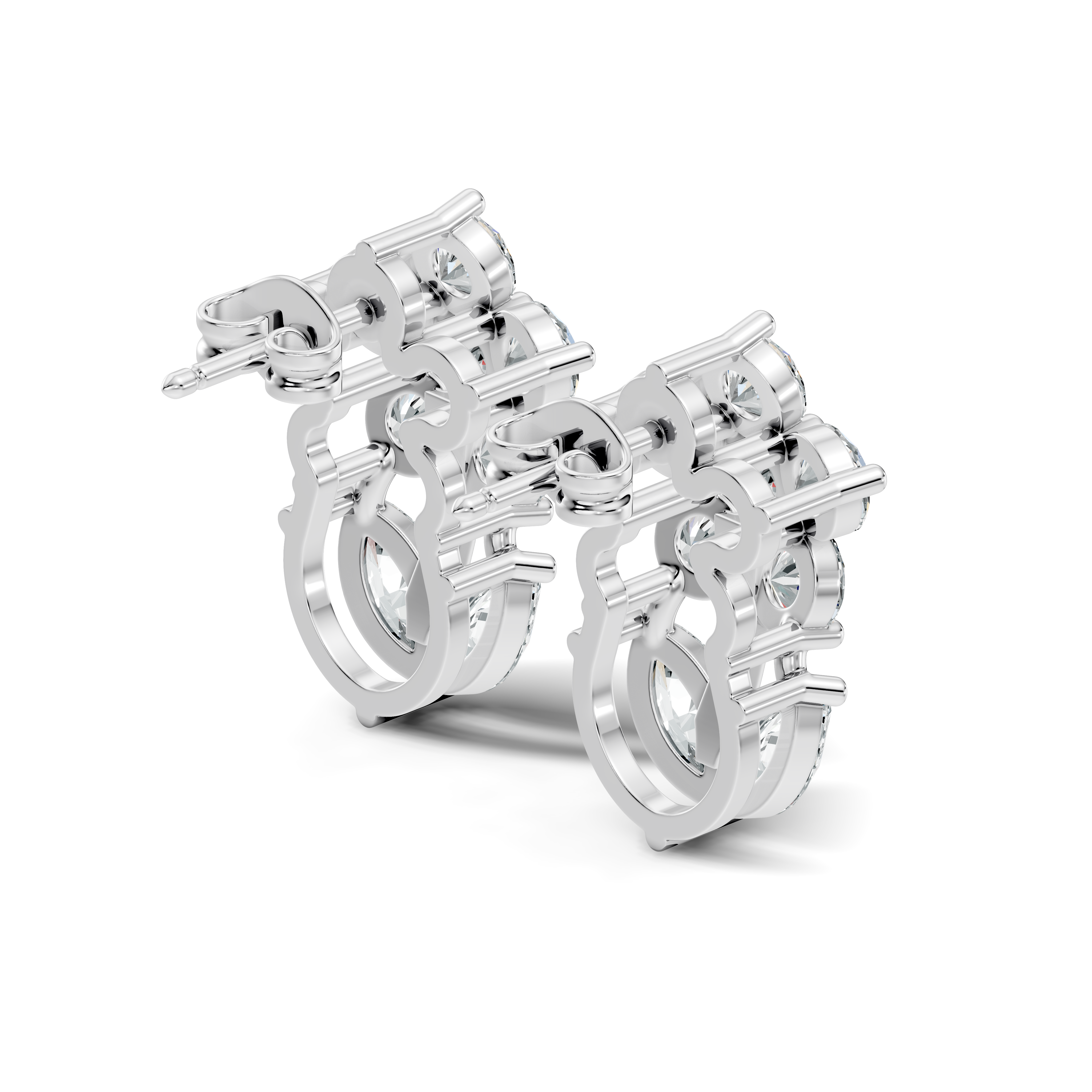 Round Floral Bloom & Marquise Leaf Diamond Stud
