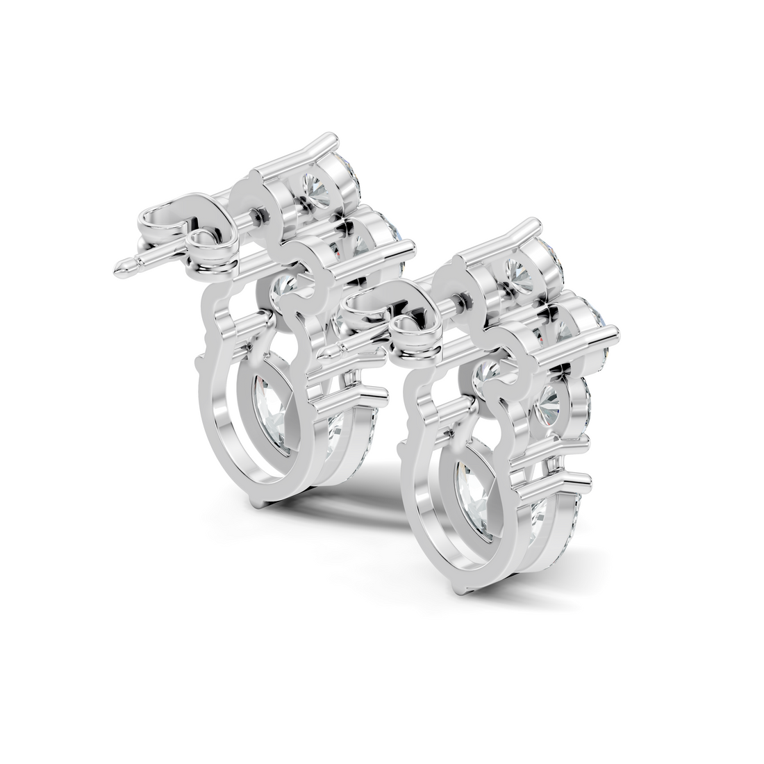 Round Floral Bloom & Marquise Leaf Diamond Stud