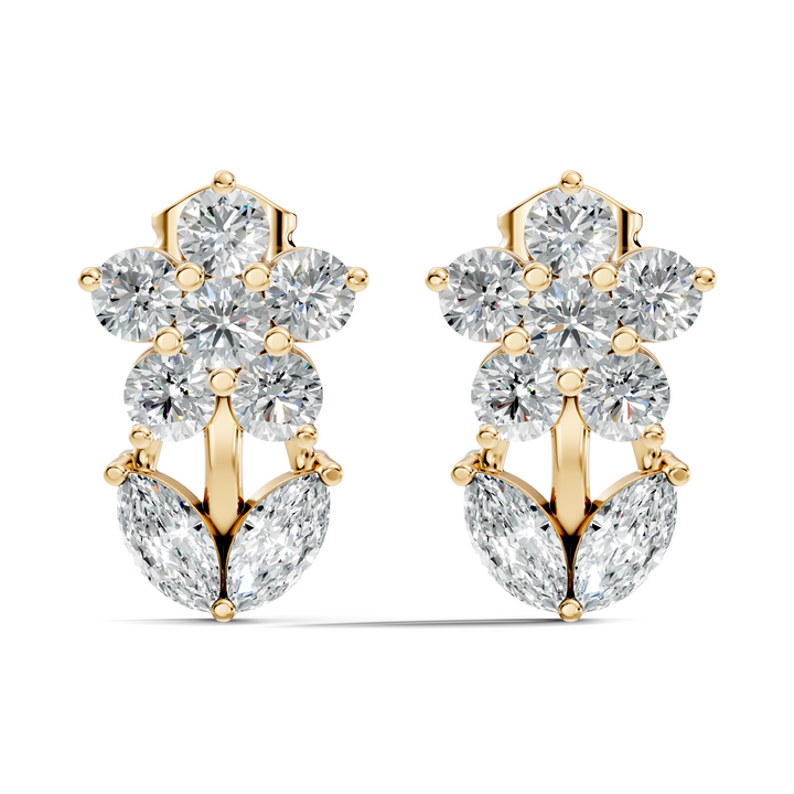 Round Floral Bloom & Marquise Leaf Diamond Stud