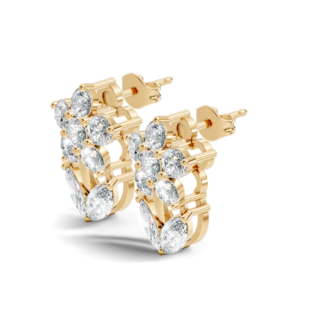 Round Floral Bloom & Marquise Leaf Diamond Stud
