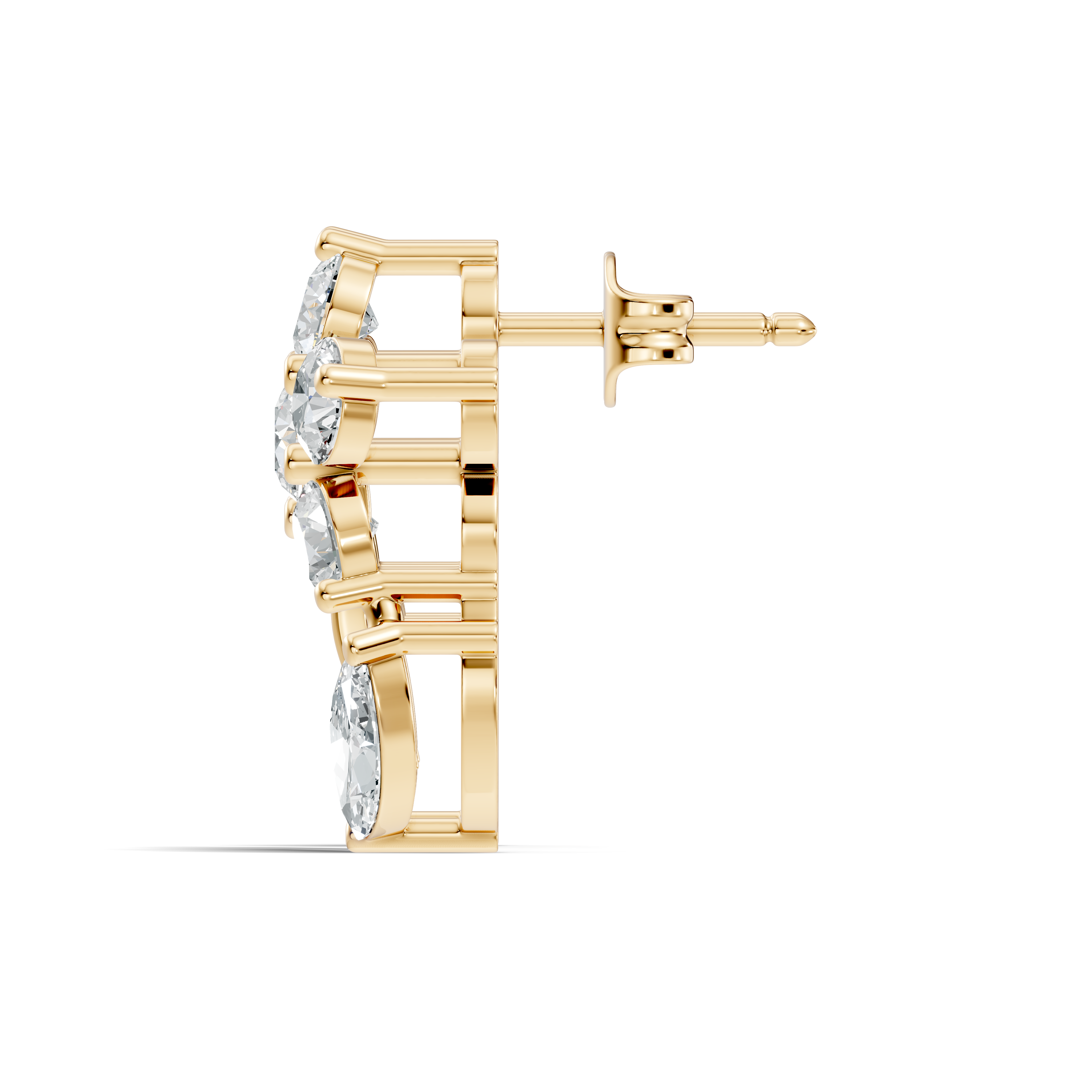 Round Floral Bloom & Marquise Leaf Diamond Stud