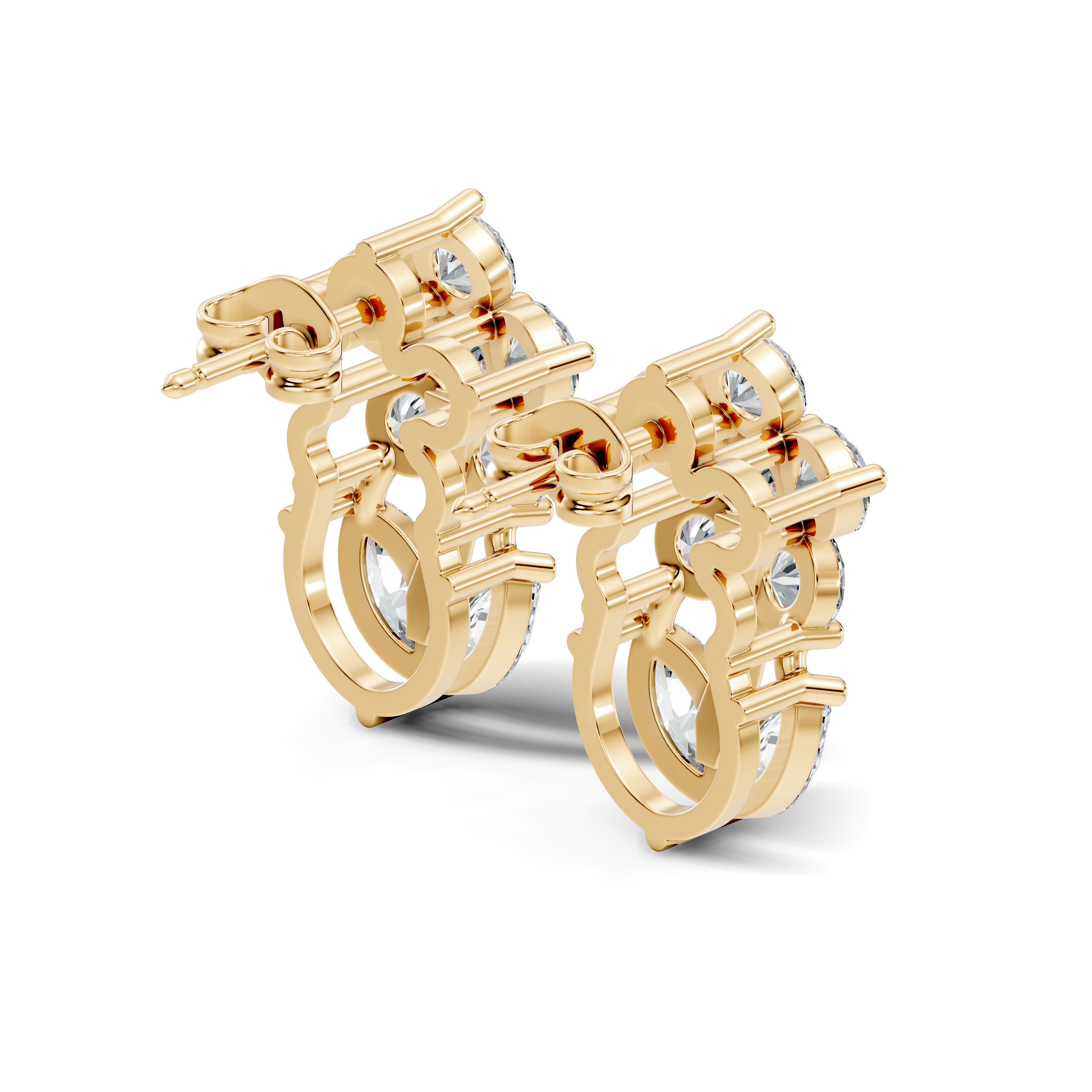 Round Floral Bloom & Marquise Leaf Diamond Stud