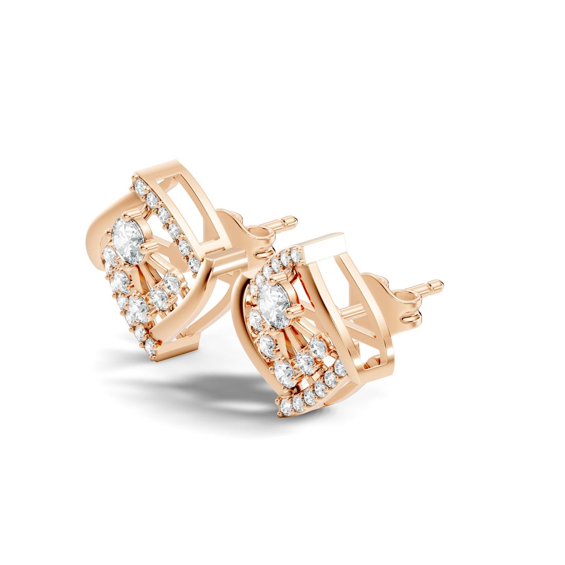 Round Diamond Geometric Swirl Sunburst Stud