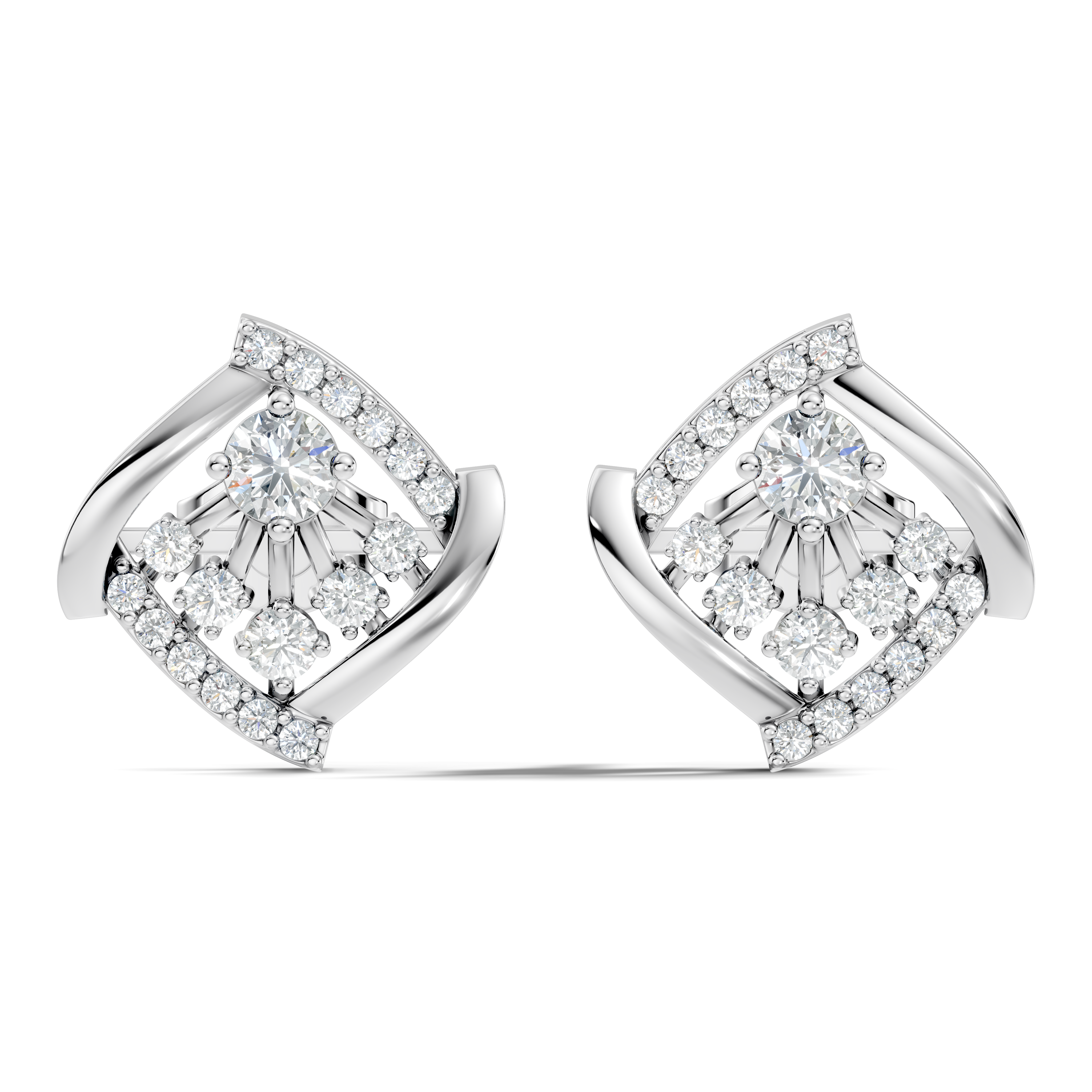 Round Diamond Geometric Swirl Sunburst Stud