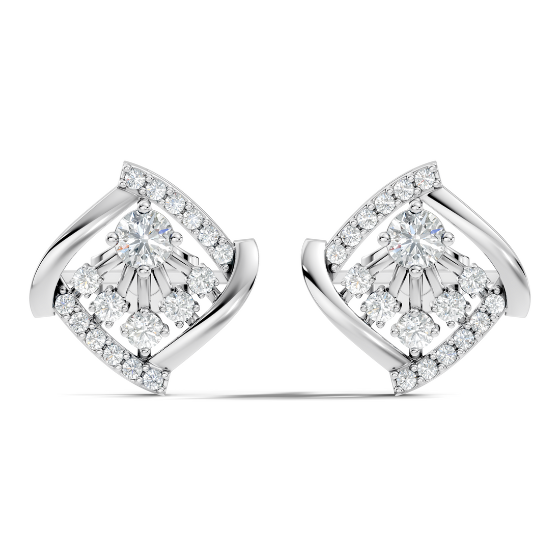 Round Diamond Geometric Swirl Sunburst Stud