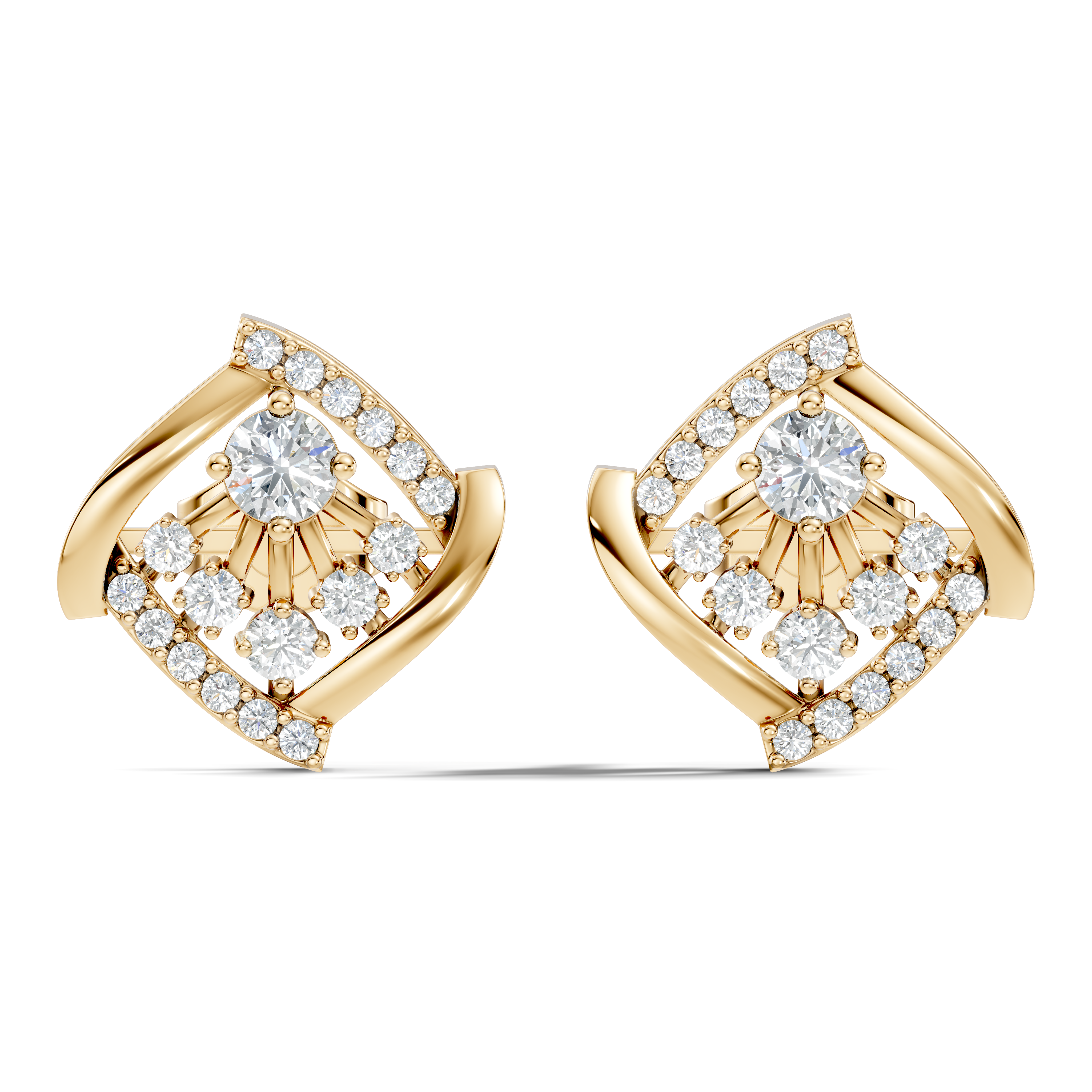 Round Diamond Geometric Swirl Sunburst Stud
