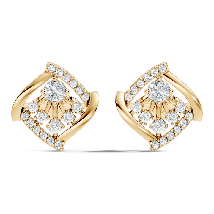 Round Diamond Geometric Swirl Sunburst Stud
