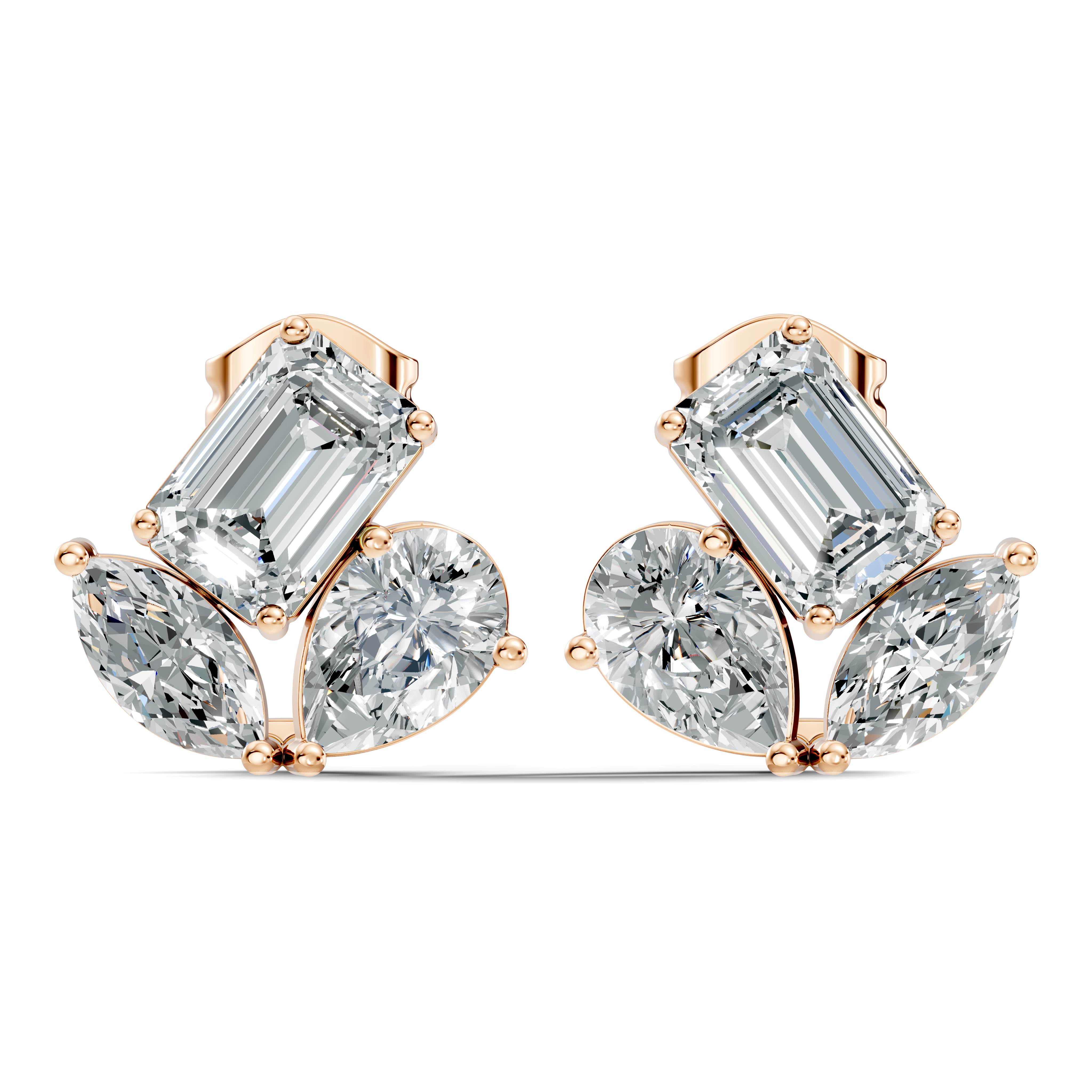 Emerald, Pear & Marquise Multi-Shape Diamond Cluster Stud