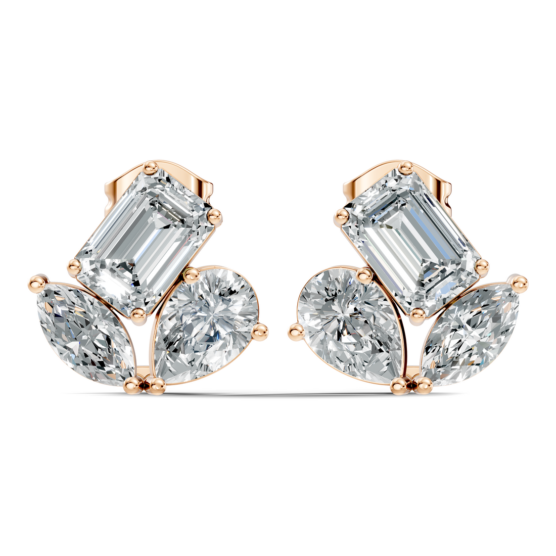 Emerald, Pear & Marquise Multi-Shape Diamond Cluster Stud