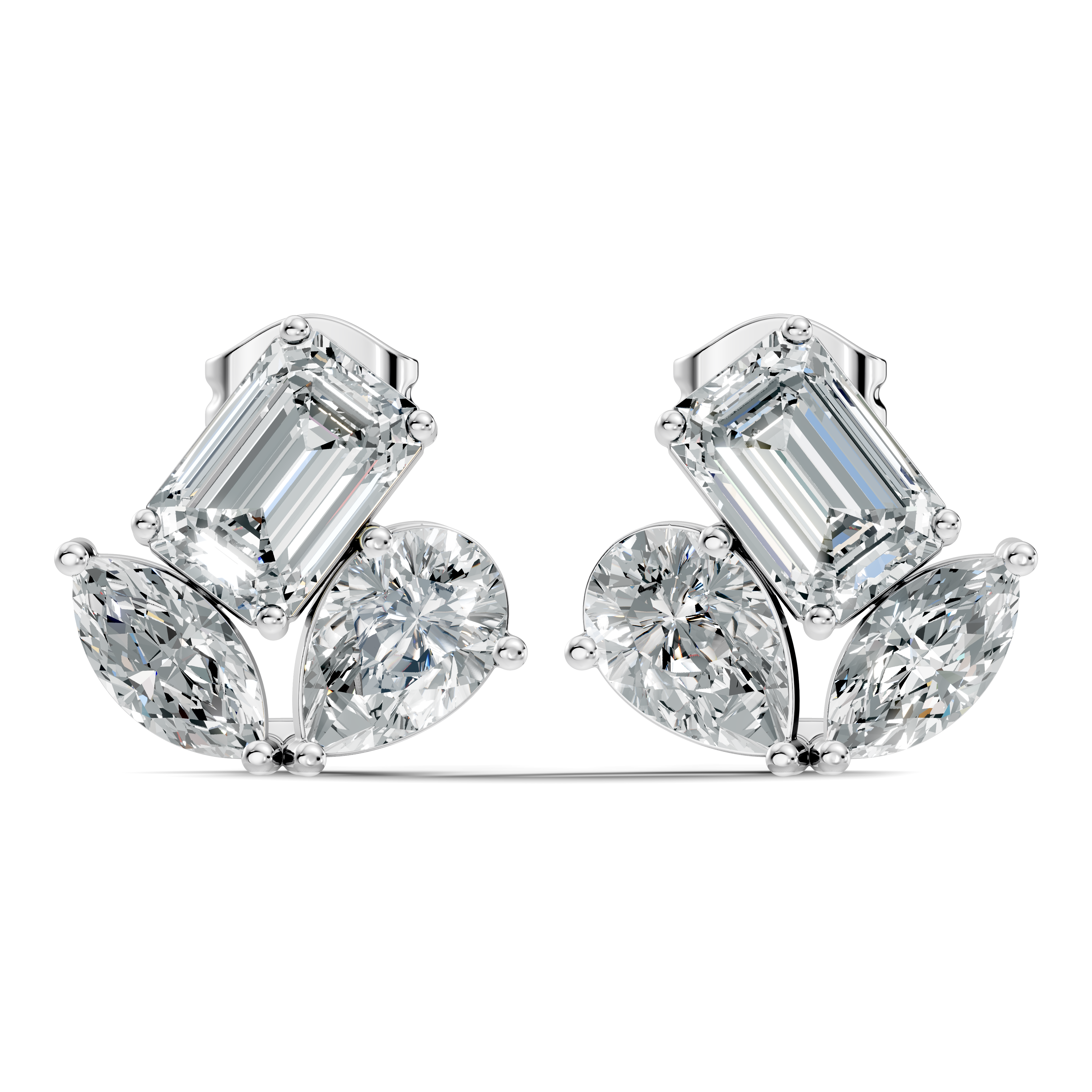 Emerald, Pear & Marquise Multi-Shape Diamond Cluster Stud