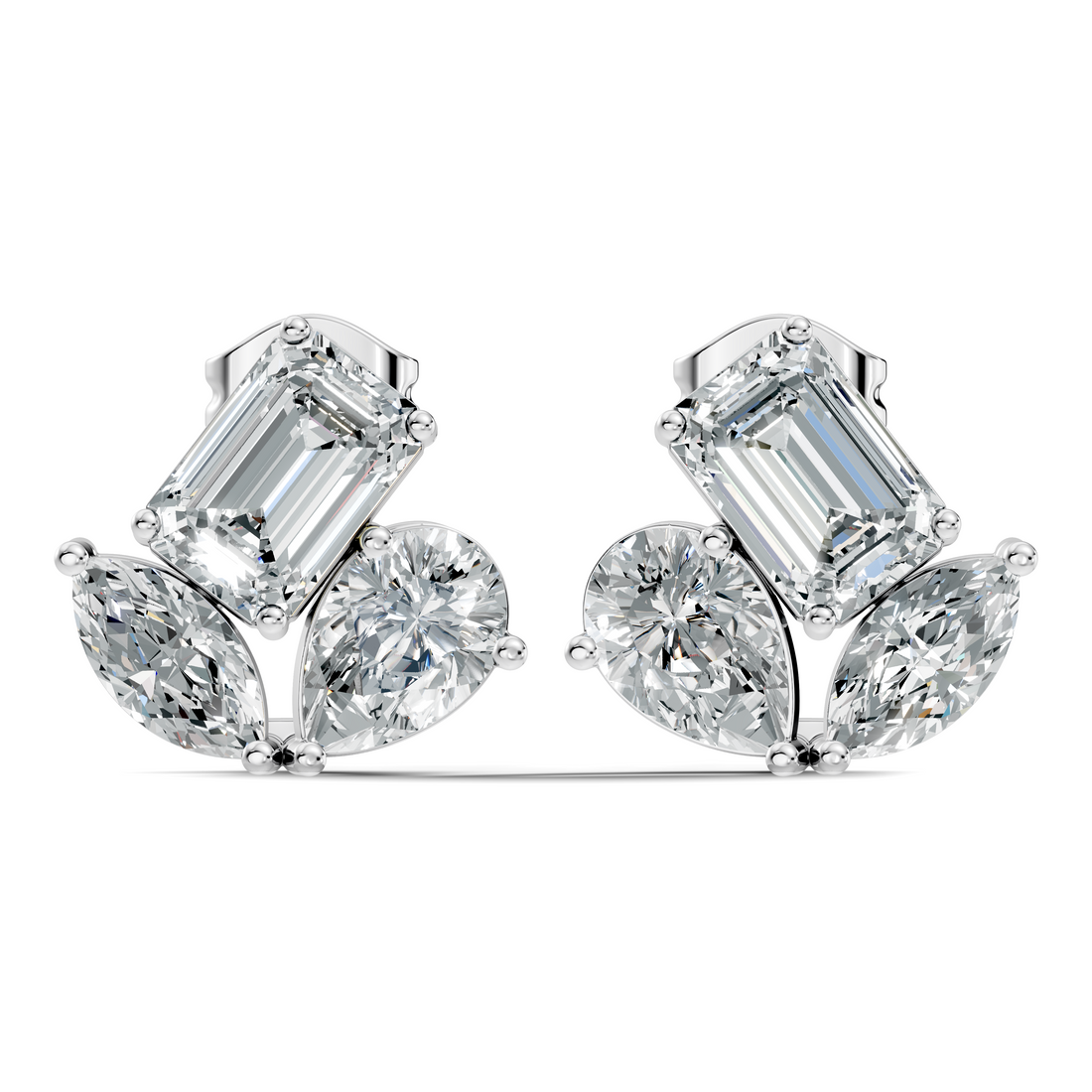 Emerald, Pear & Marquise Multi-Shape Diamond Cluster Stud