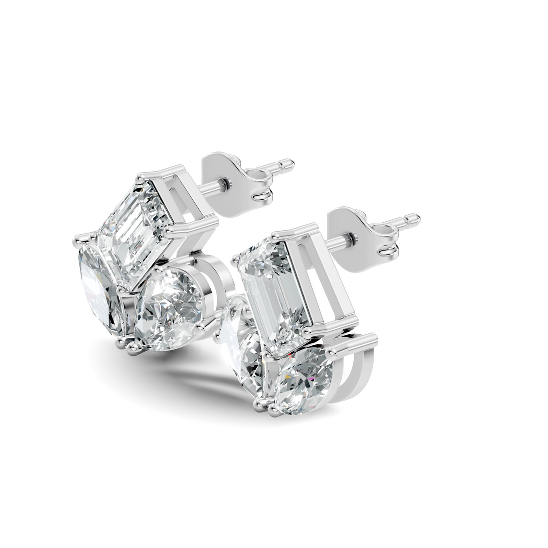 Emerald, Pear & Marquise Multi-Shape Diamond Cluster Stud