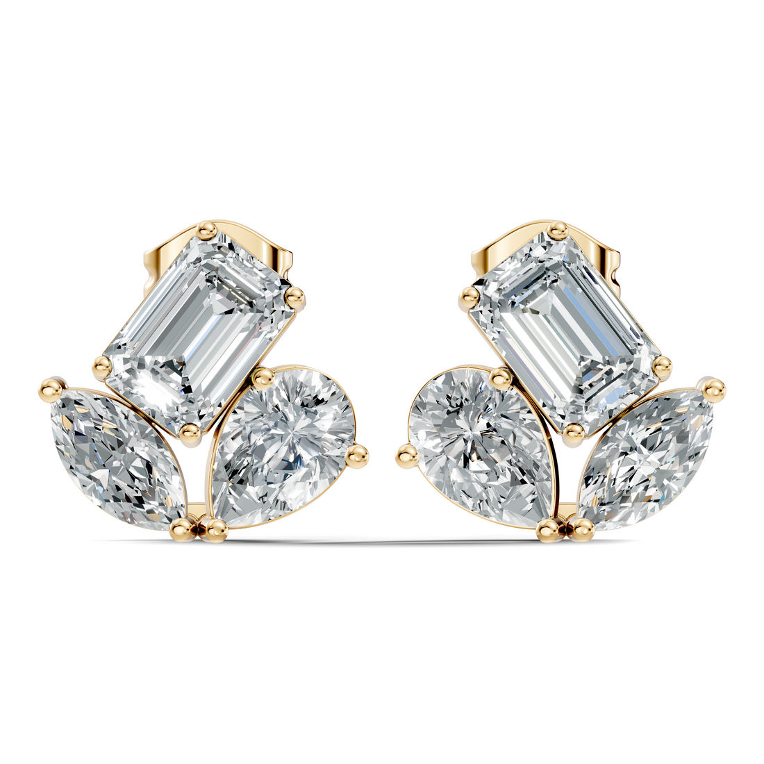 Emerald, Pear & Marquise Multi-Shape Diamond Cluster Stud
