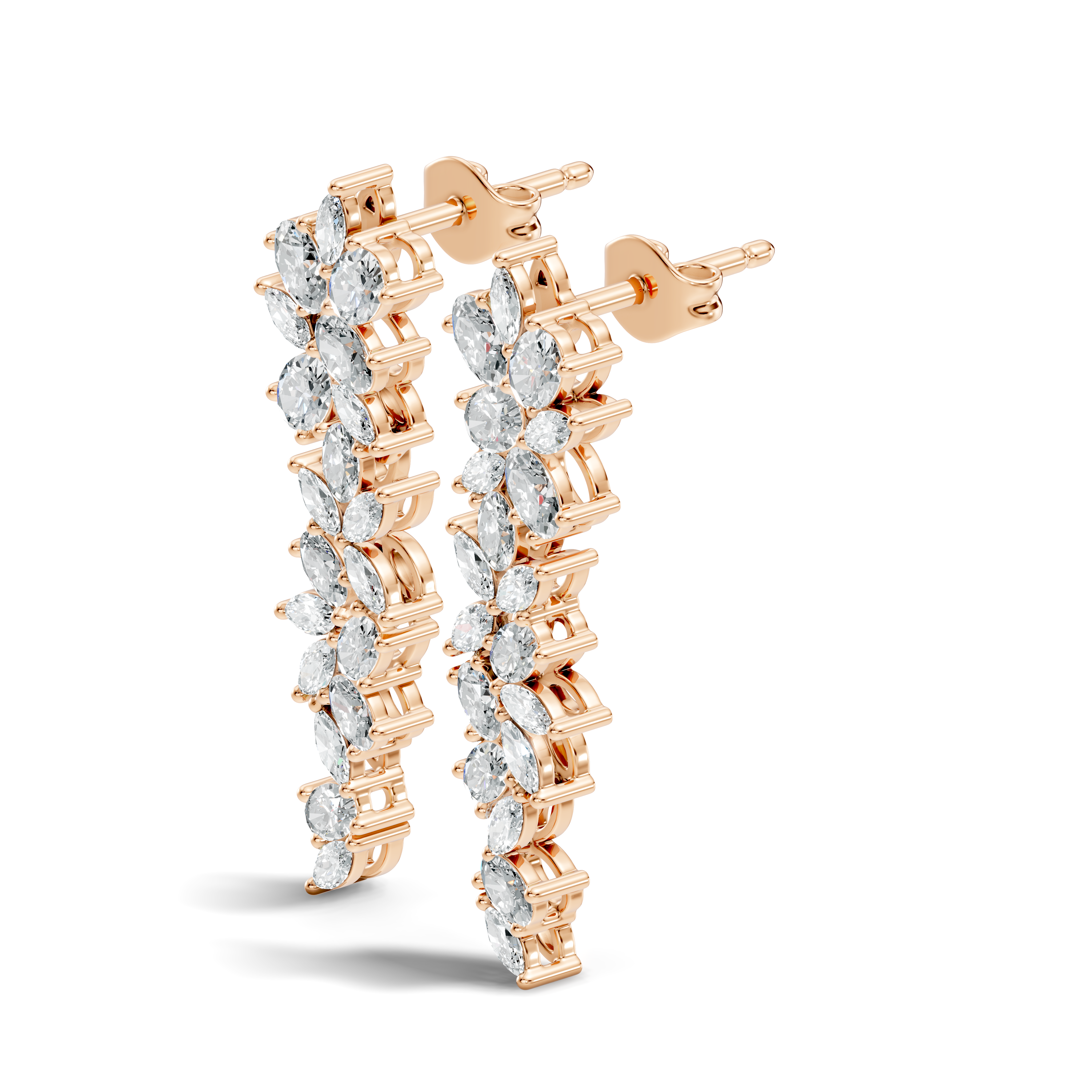 Oval & Marquise Leaf Vine Cascade Diamond Drop Earrings