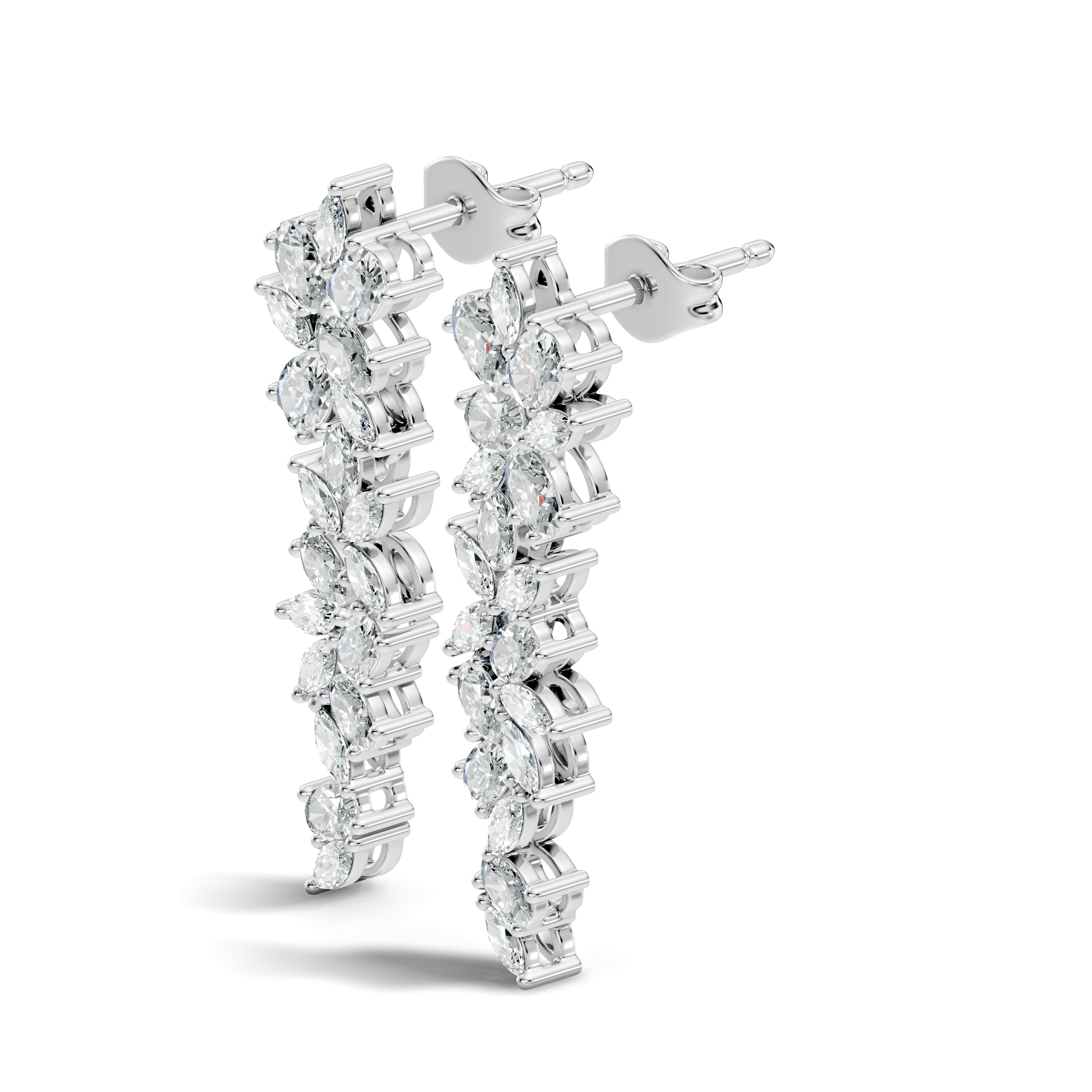 Oval & Marquise Leaf Vine Cascade Diamond Drop Earrings