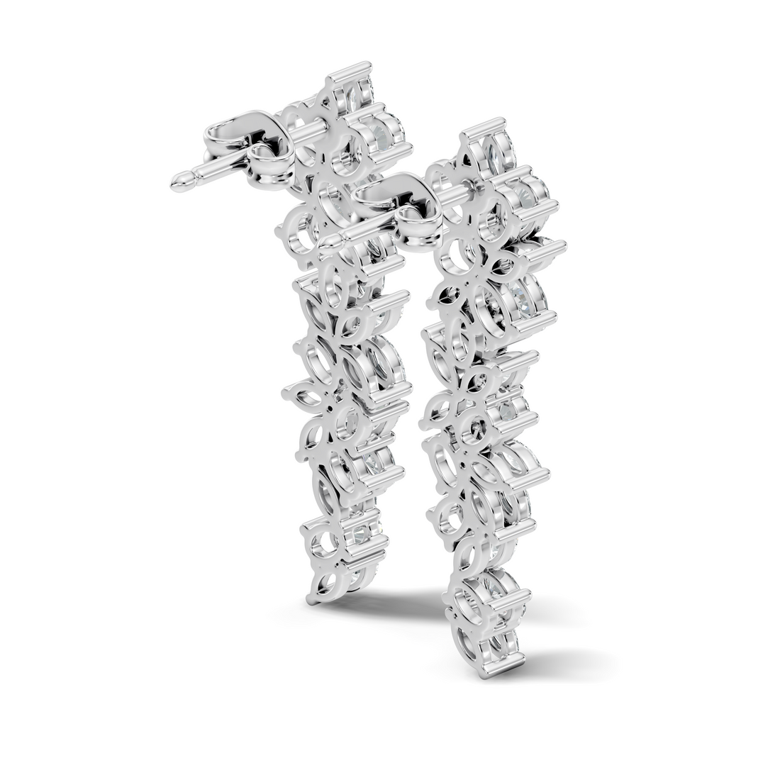 Oval & Marquise Leaf Vine Cascade Diamond Drop Earrings