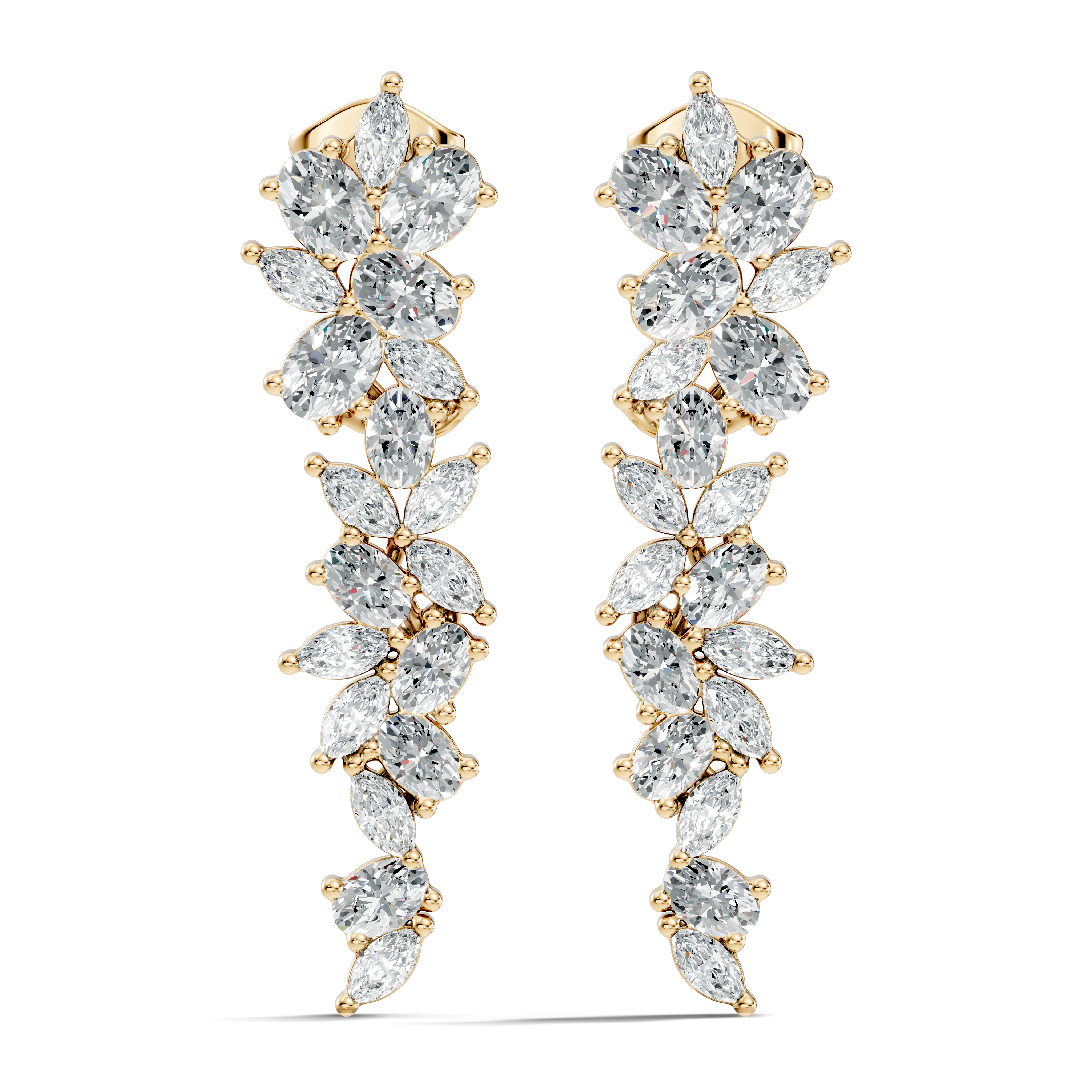 Oval & Marquise Leaf Vine Cascade Diamond Drop Earrings