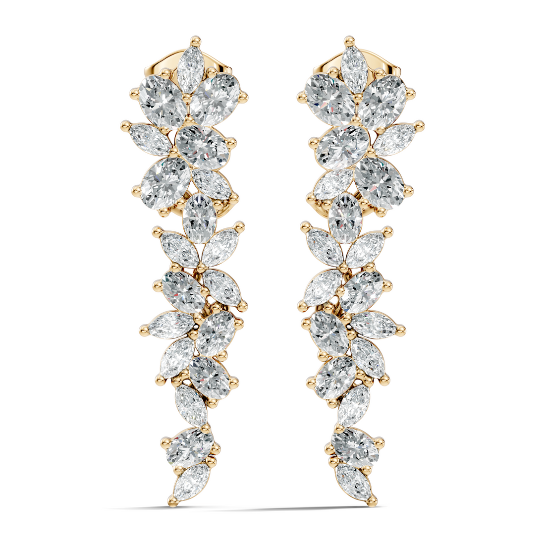 Oval & Marquise Leaf Vine Cascade Diamond Drop Earrings