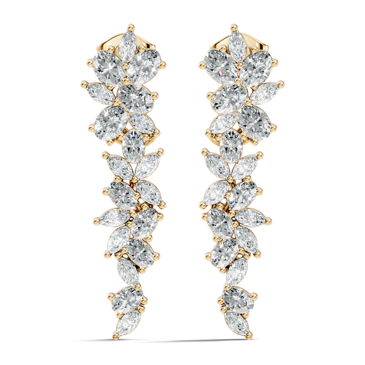 Oval & Marquise Leaf Vine Cascade Diamond Drop Earrings