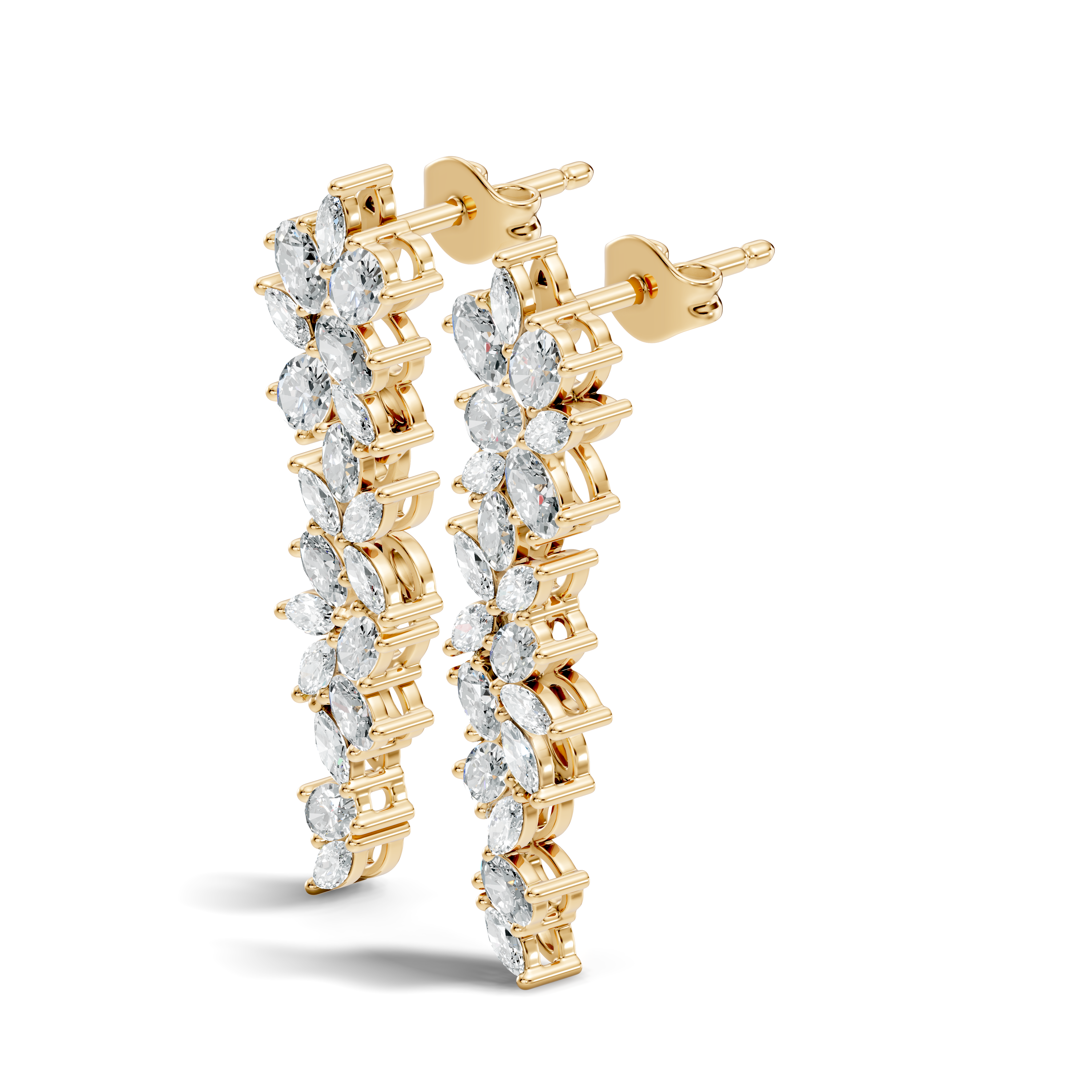 Oval & Marquise Leaf Vine Cascade Diamond Drop Earrings