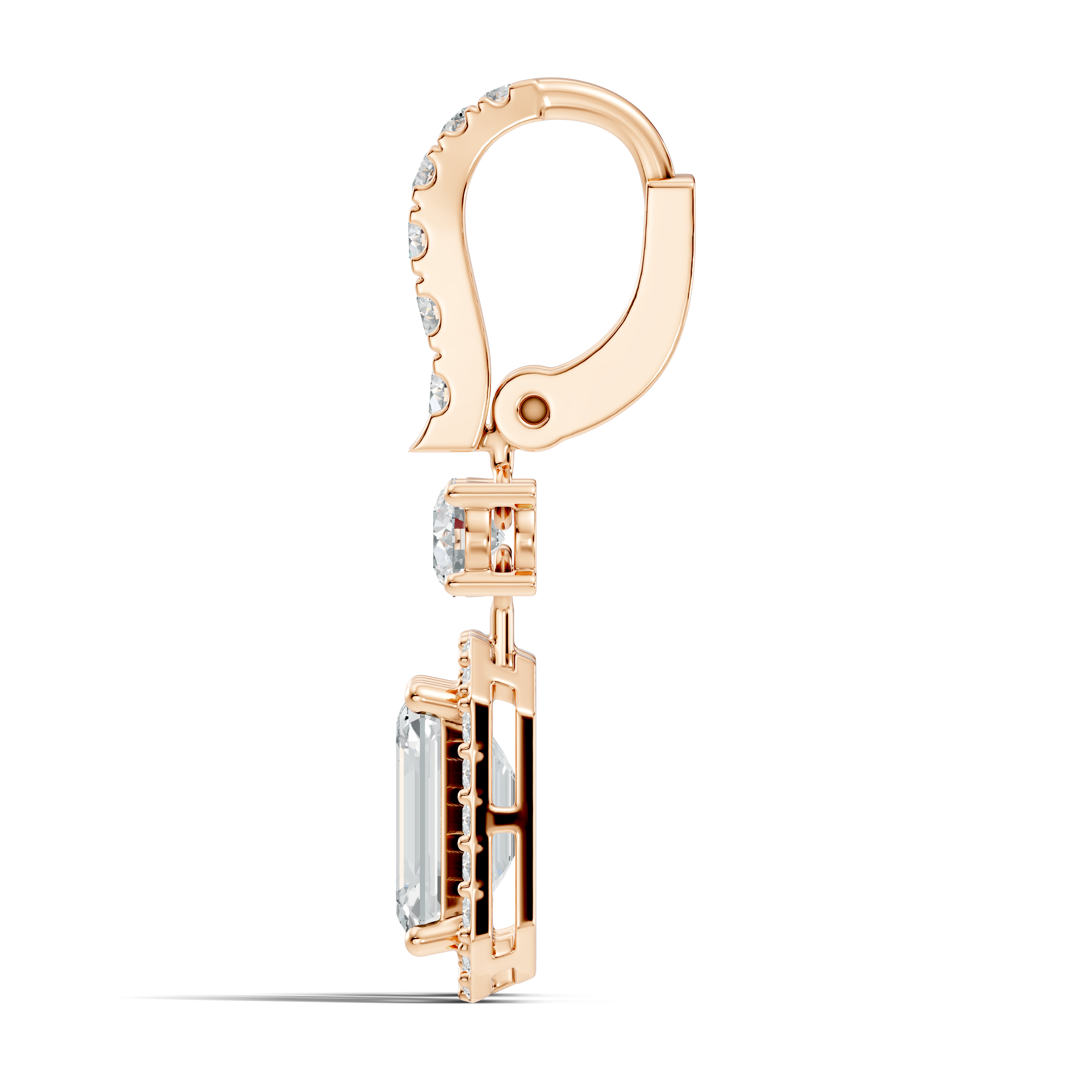 Emerald Cut Halo & Graduated Diamond Hoop Drop Earrings