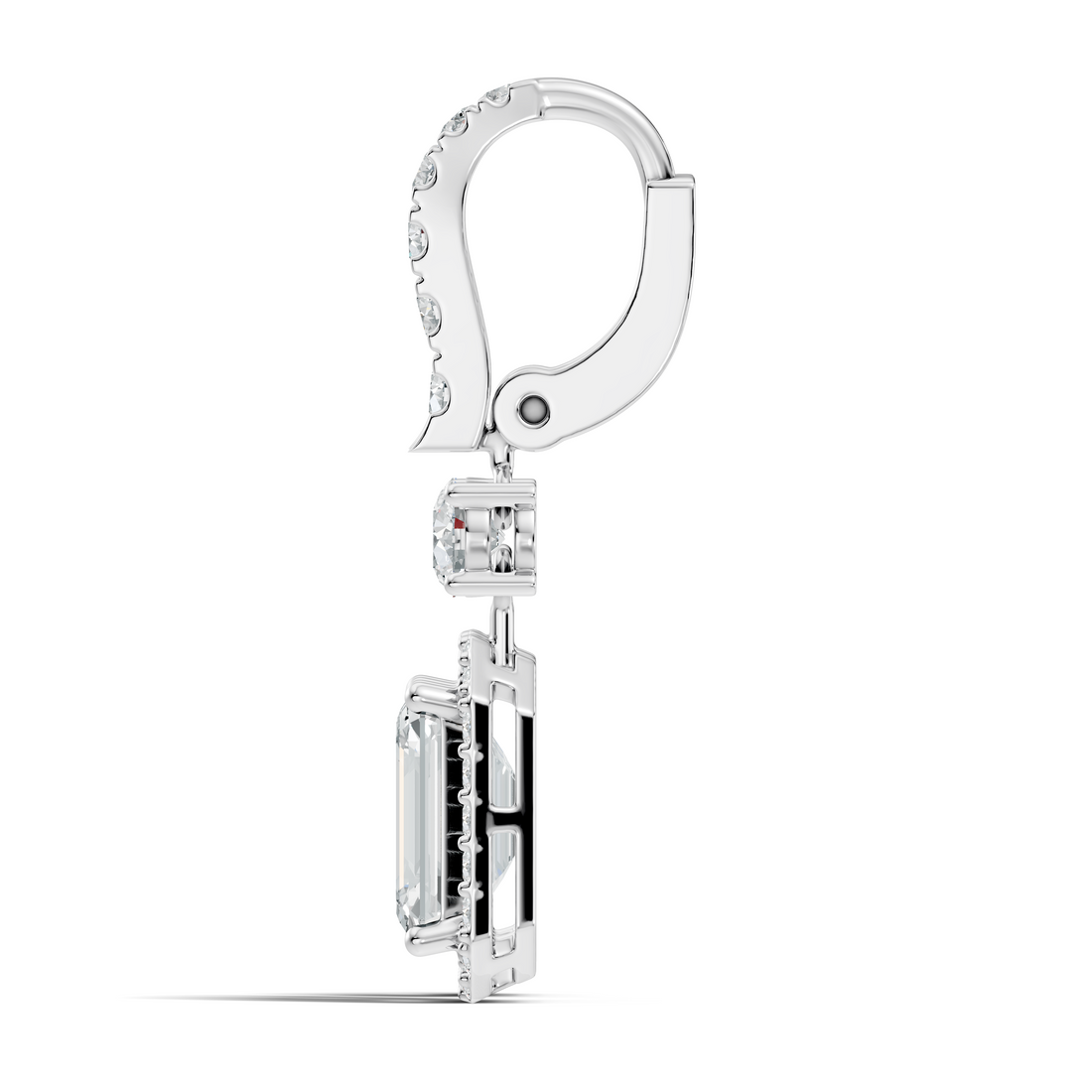Emerald Cut Halo & Graduated Diamond Hoop Drop Earrings