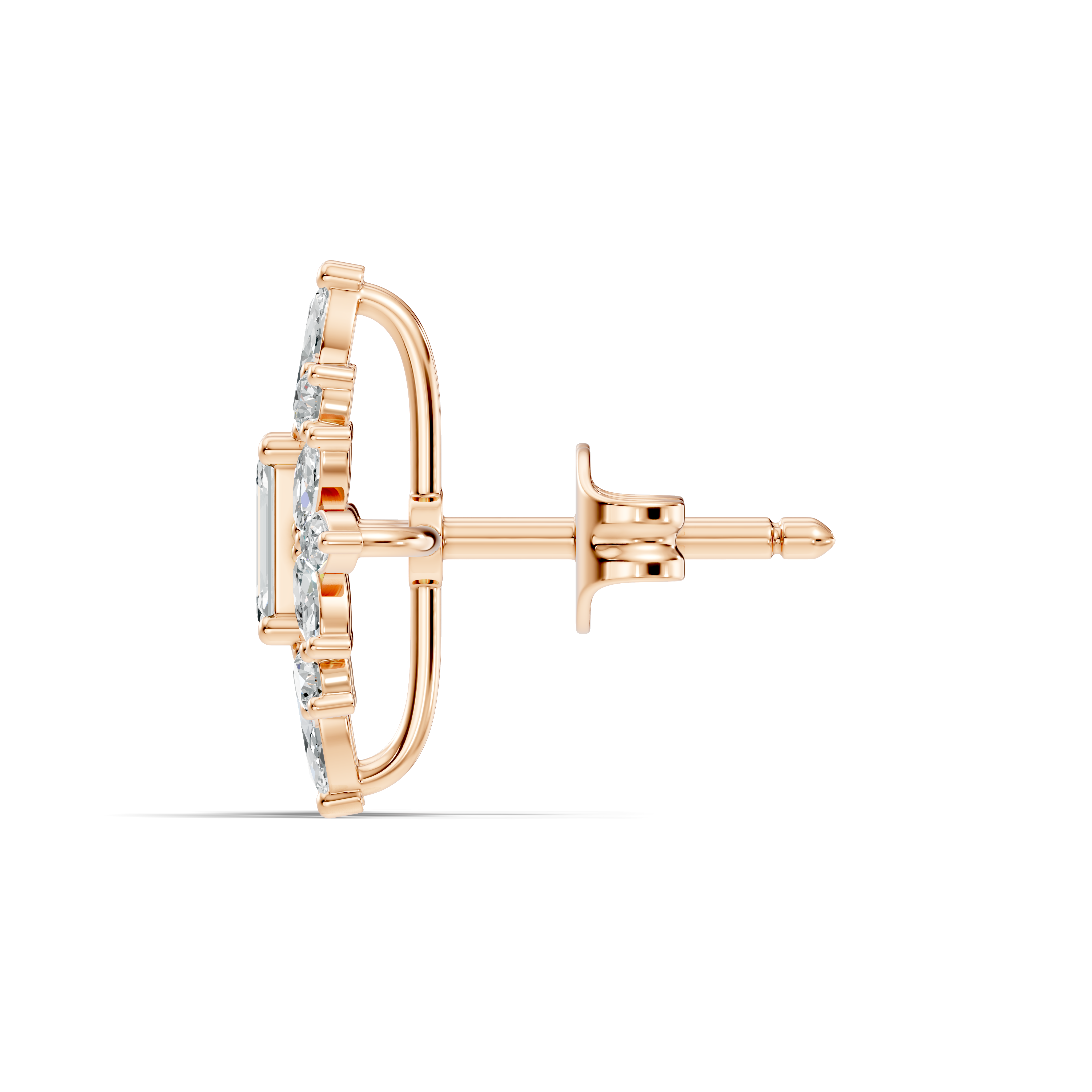 Emerald Cut Solitaire & Marquise Sunburst Cluster Stud