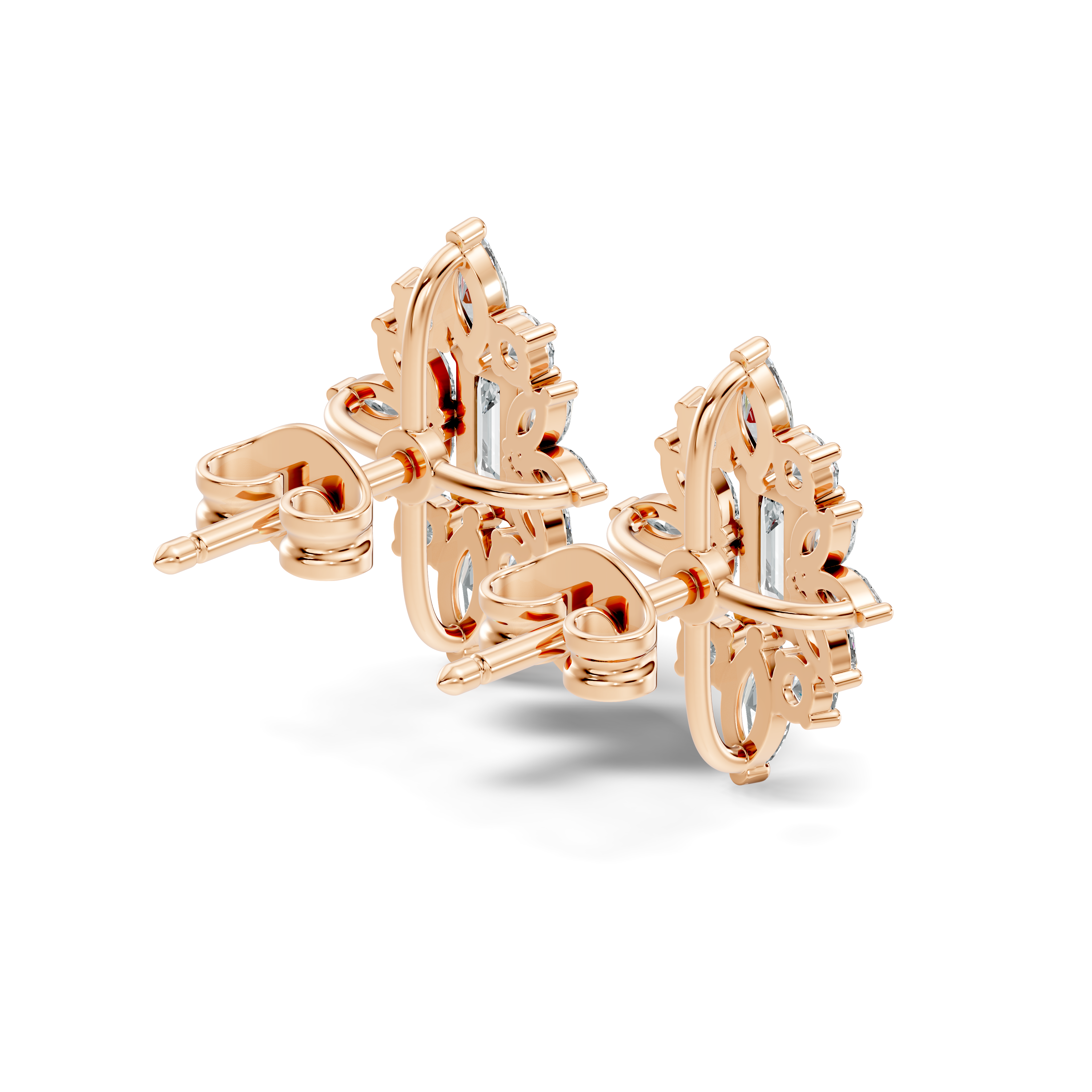 Emerald Cut Solitaire & Marquise Sunburst Cluster Stud