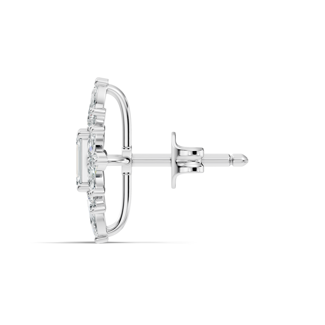 Emerald Cut Solitaire & Marquise Sunburst Cluster Stud