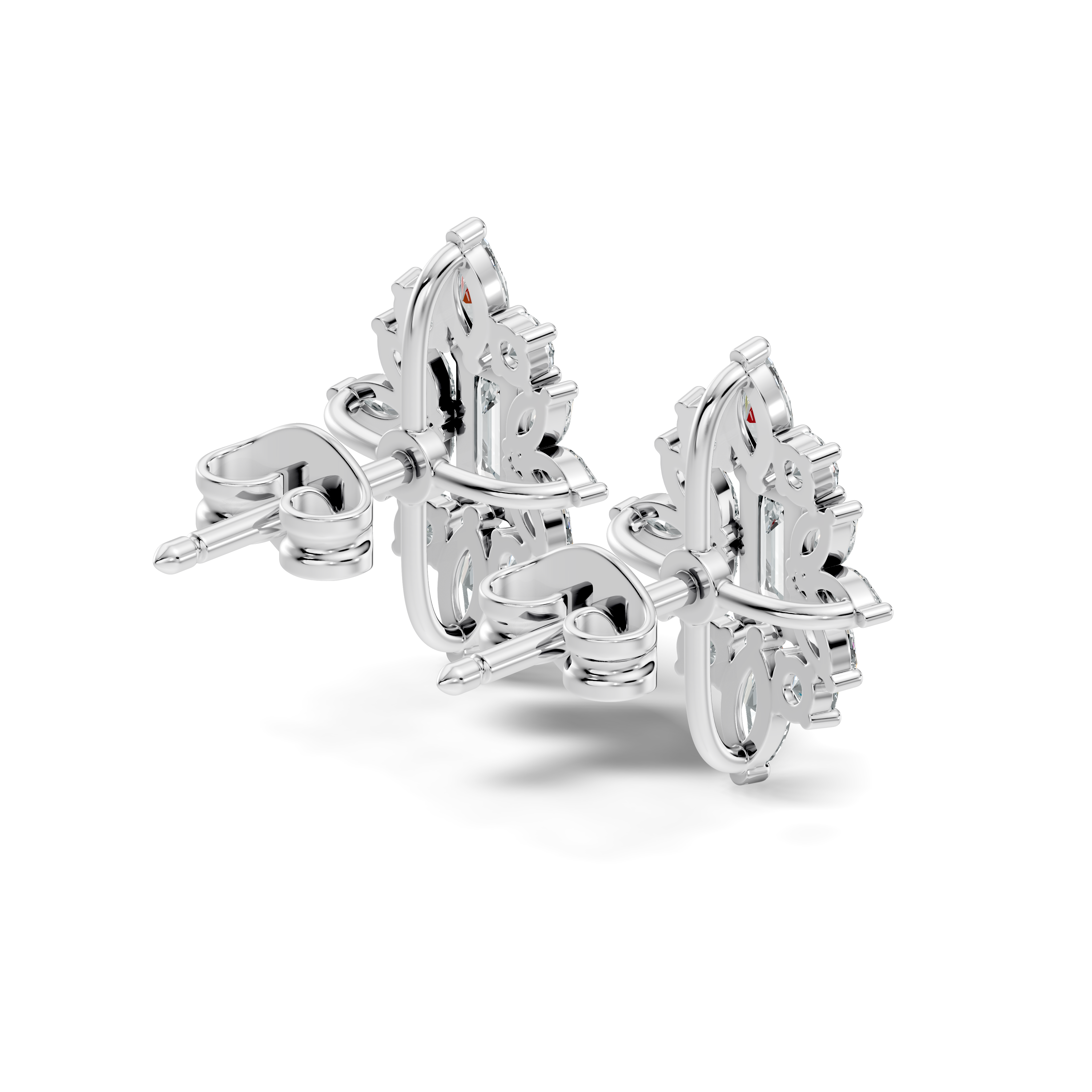 Emerald Cut Solitaire & Marquise Sunburst Cluster Stud