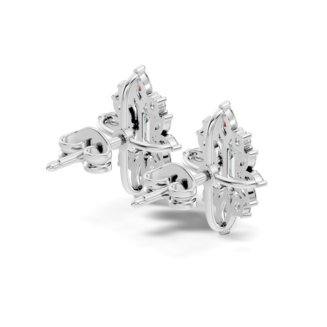 Emerald Cut Solitaire & Marquise Sunburst Cluster Stud