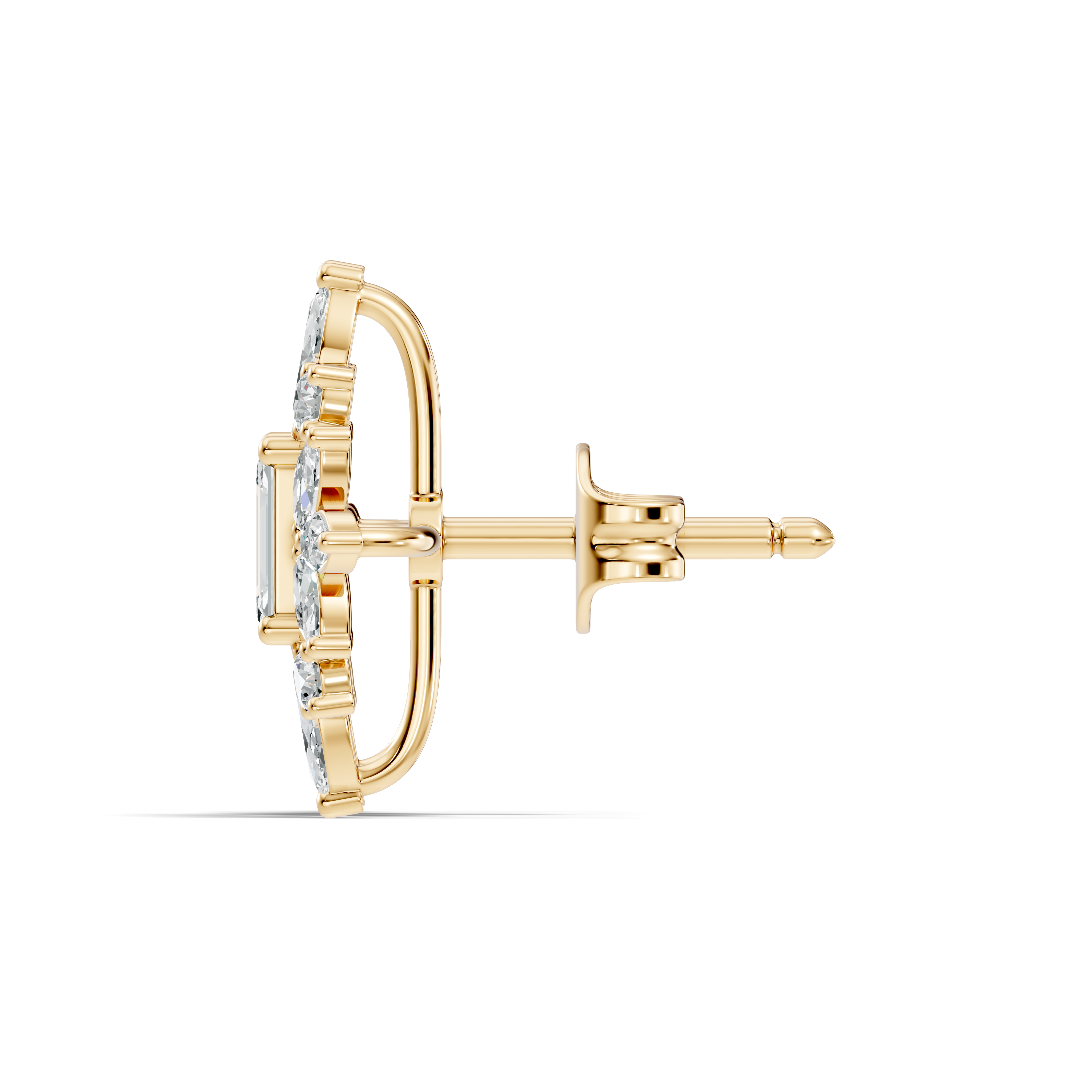 Emerald Cut Solitaire & Marquise Sunburst Cluster Stud