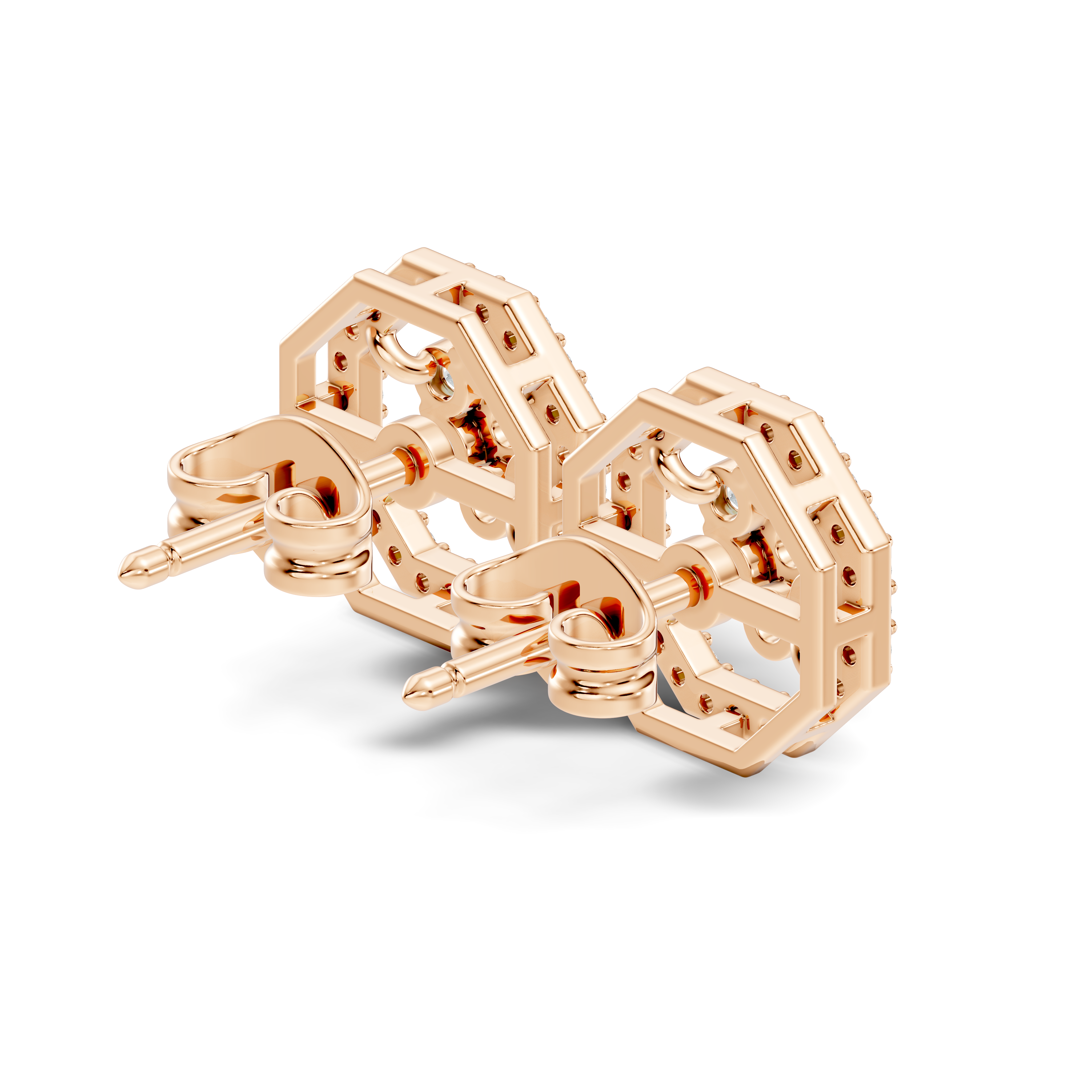 Round Diamond Flower Cluster & Octagon Geometric Halo Stud
